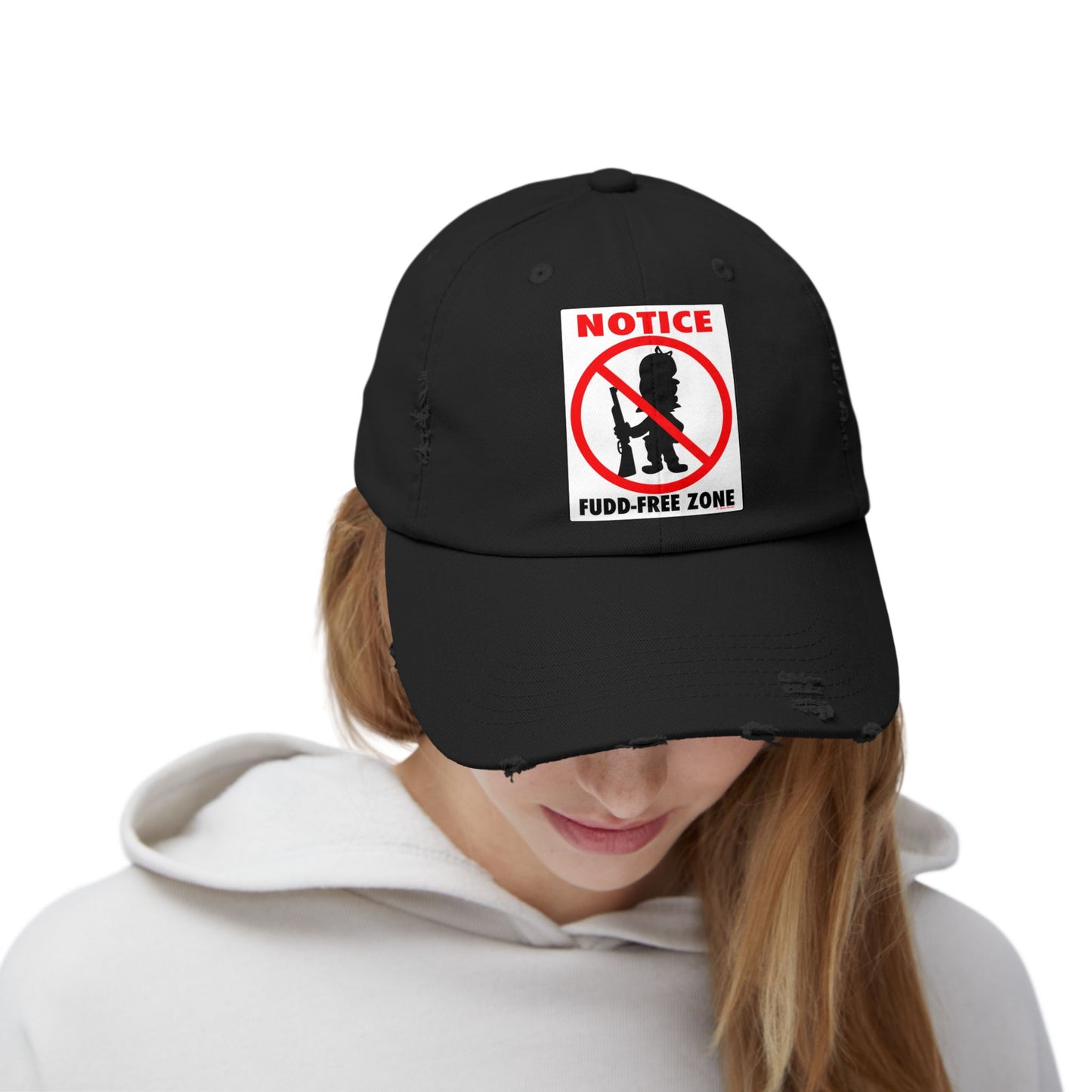 Fudd Free Zone! Unisex Distressed Cap