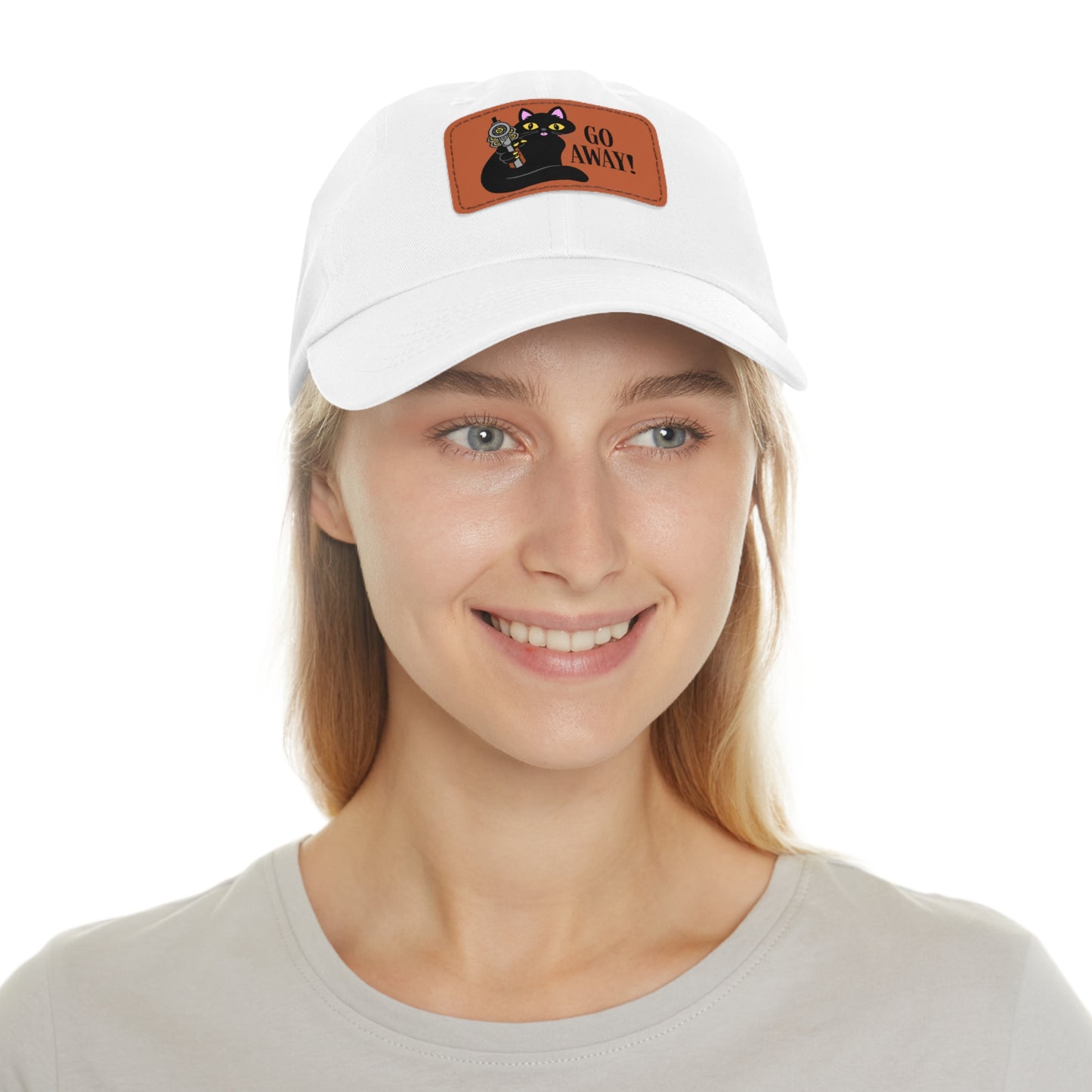 Go Away! Dad Hat with Leather Patch (Rectangle)