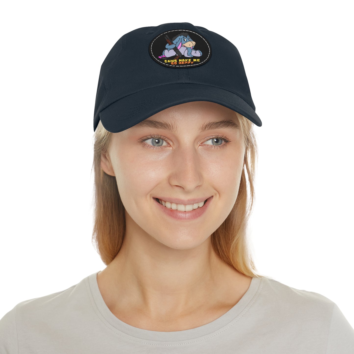Happy Eeyore! Dad Hat with Leather Patch (Round)