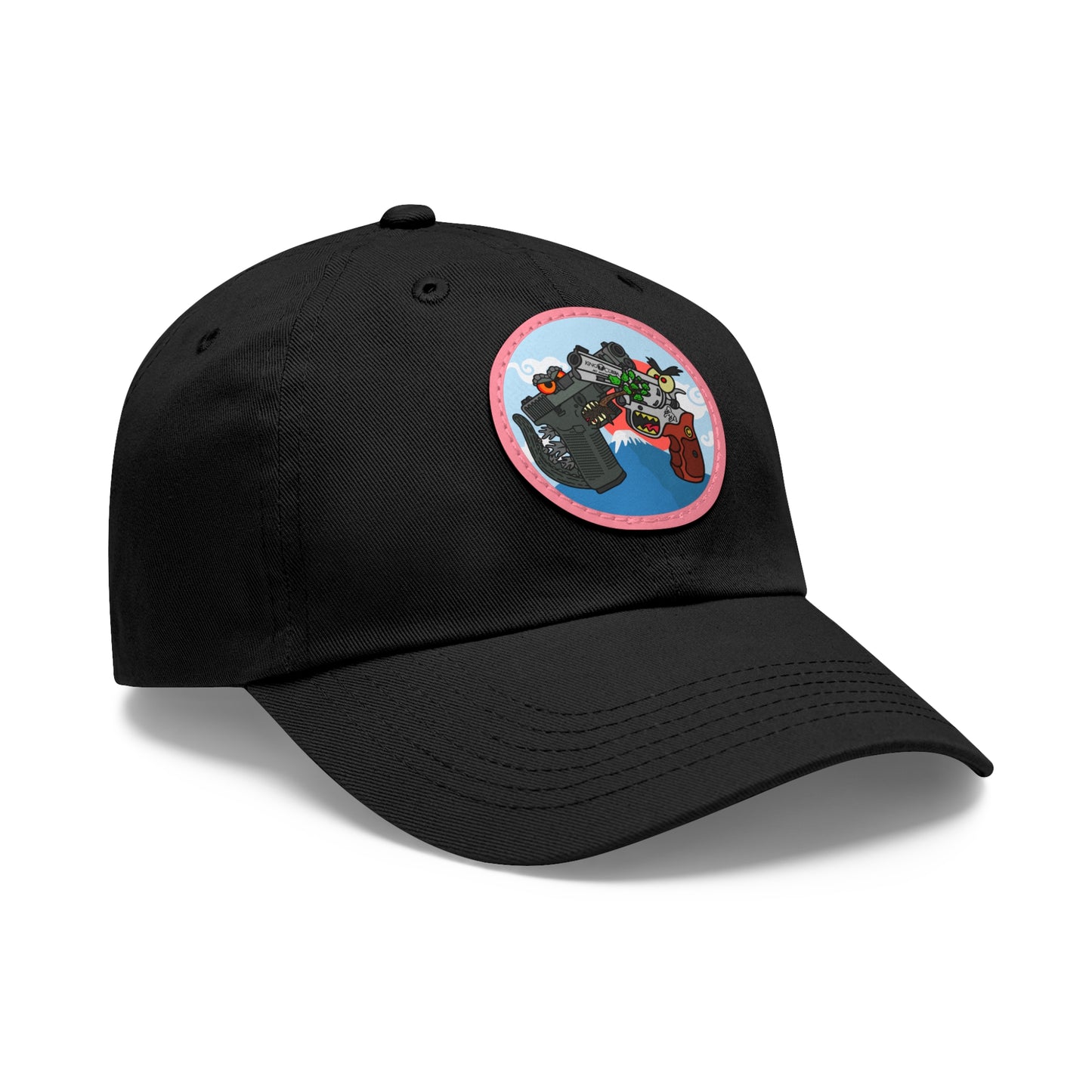 Glockzilla vs. King Cobra! Dad Hat with Leather Patch (Round)