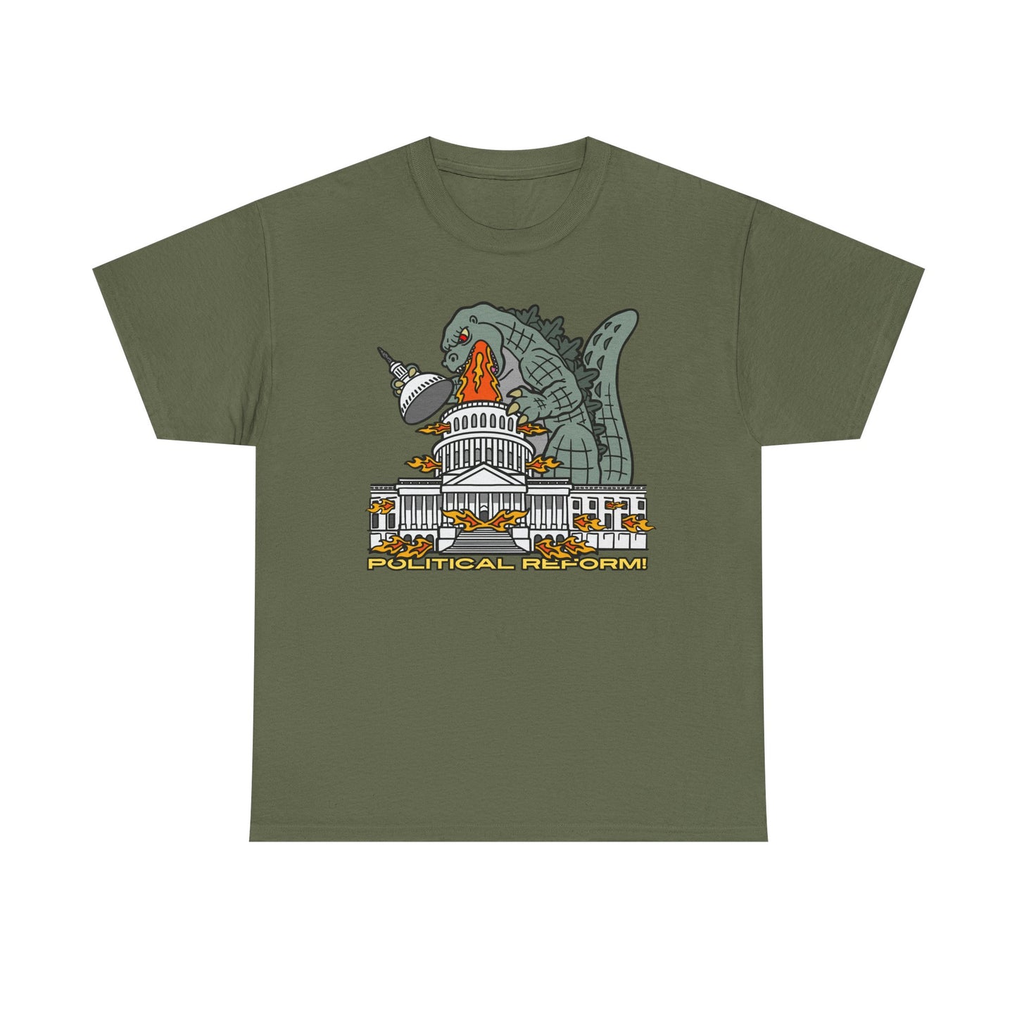 Humorous Godzilla - Political Reform! Unisex Heavy Cotton Tee