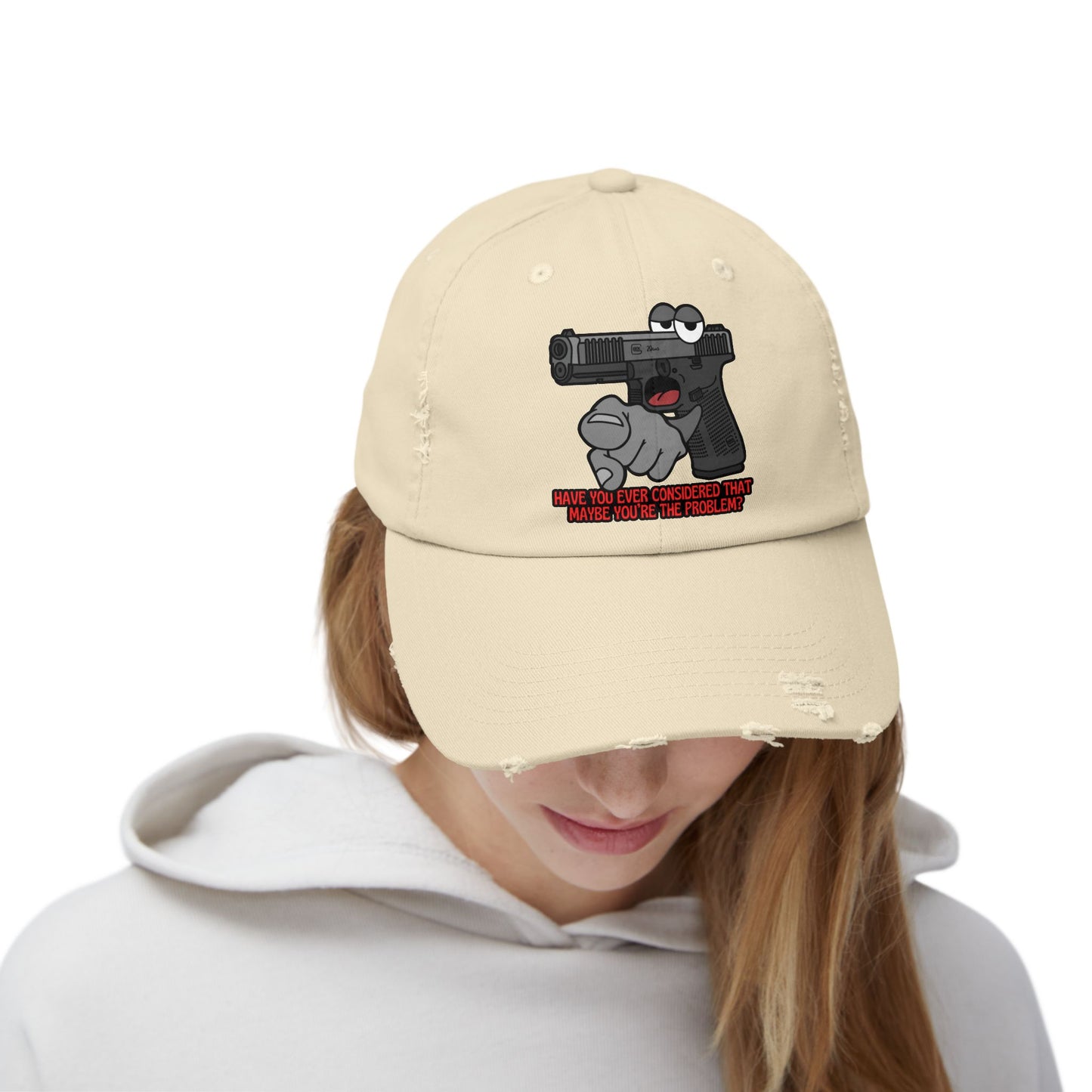 Glock "Maybe You're the Problem!" Unisex Distressed Cap - Fun Statement Hat with Gun Graphic - Perfect for Casual Outings and Gift Giving