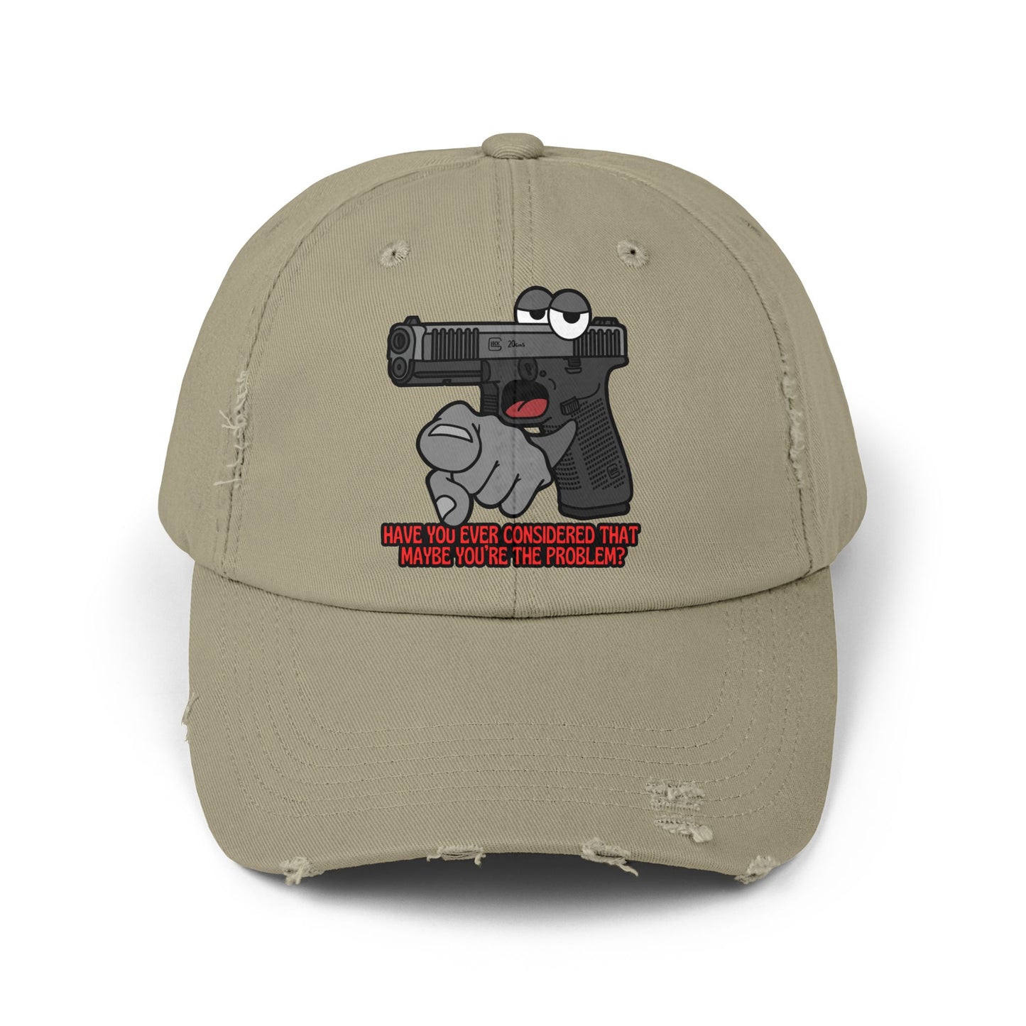 Glock "Maybe You're the Problem!" Unisex Distressed Cap - Fun Statement Hat with Gun Graphic - Perfect for Casual Outings and Gift Giving