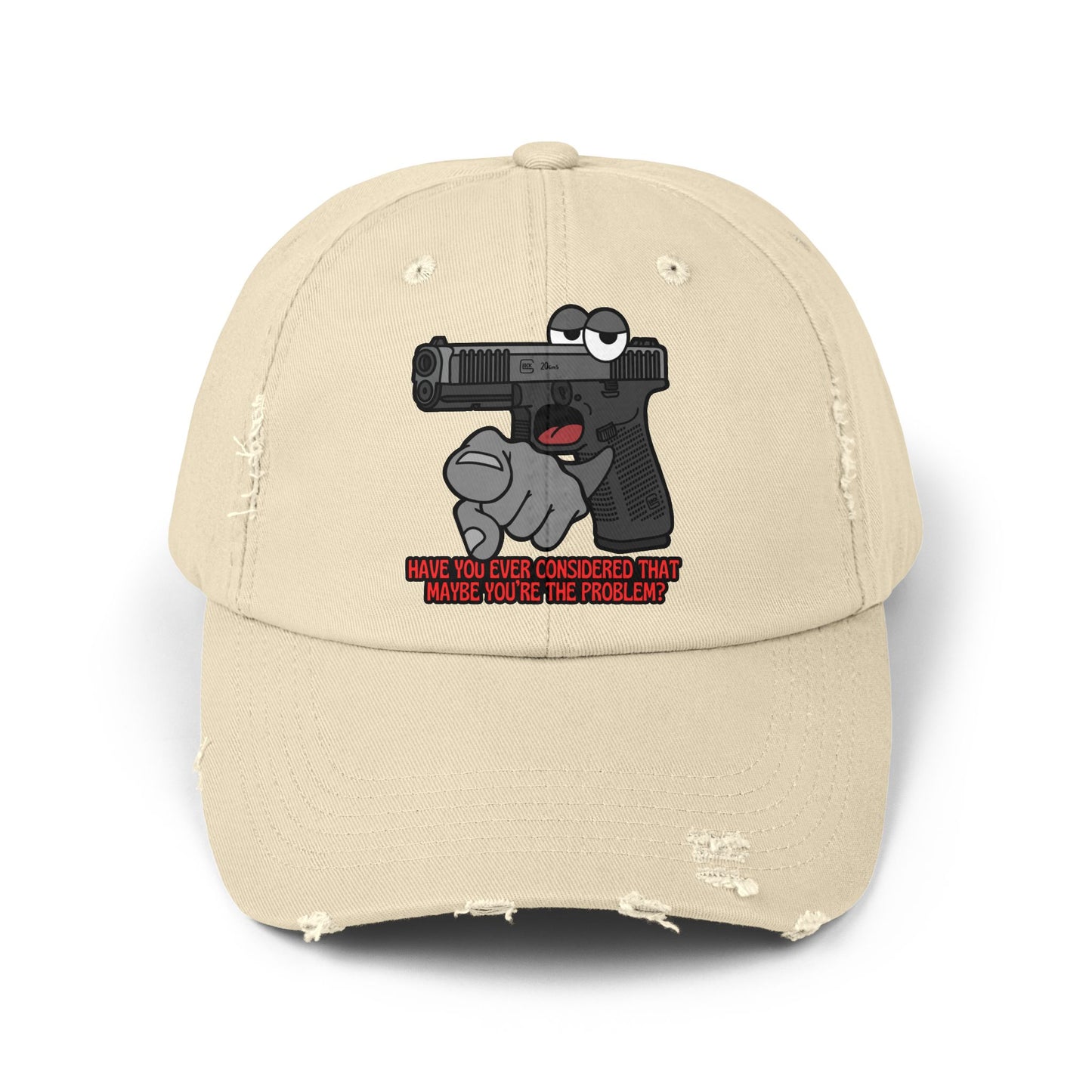 Glock "Maybe You're the Problem!" Unisex Distressed Cap - Fun Statement Hat with Gun Graphic - Perfect for Casual Outings and Gift Giving