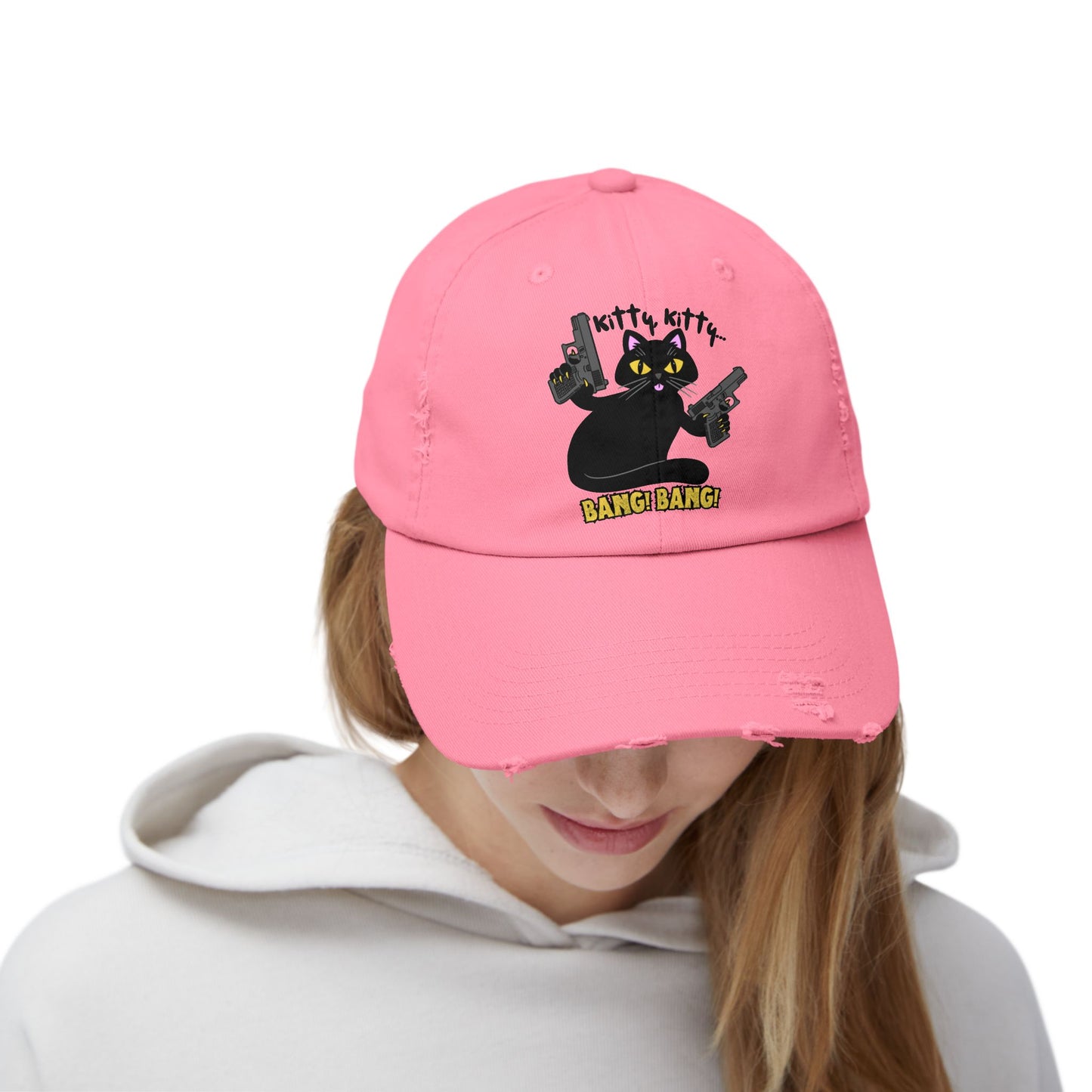 Unisex Distressed Cap - Kitty Kitty Bang Bang!