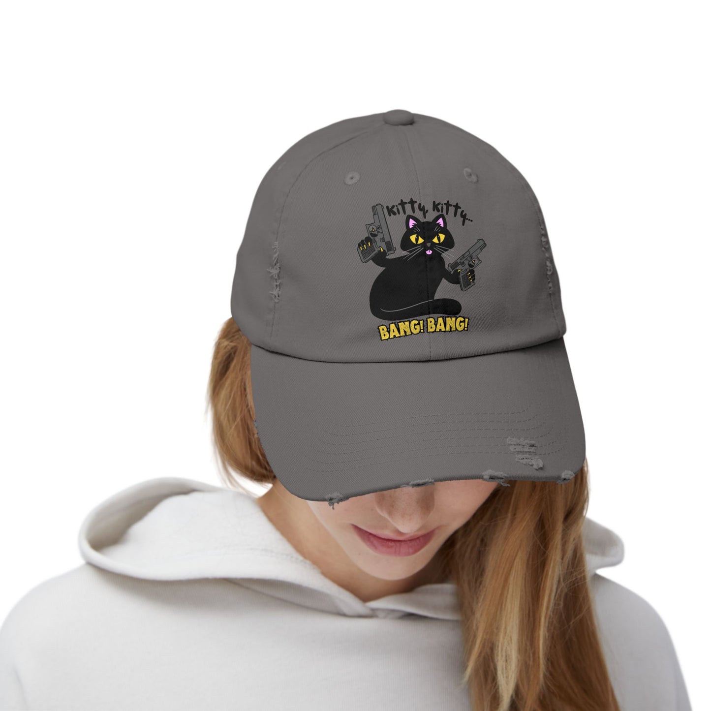 Unisex Distressed Cap - Kitty Kitty Bang Bang!