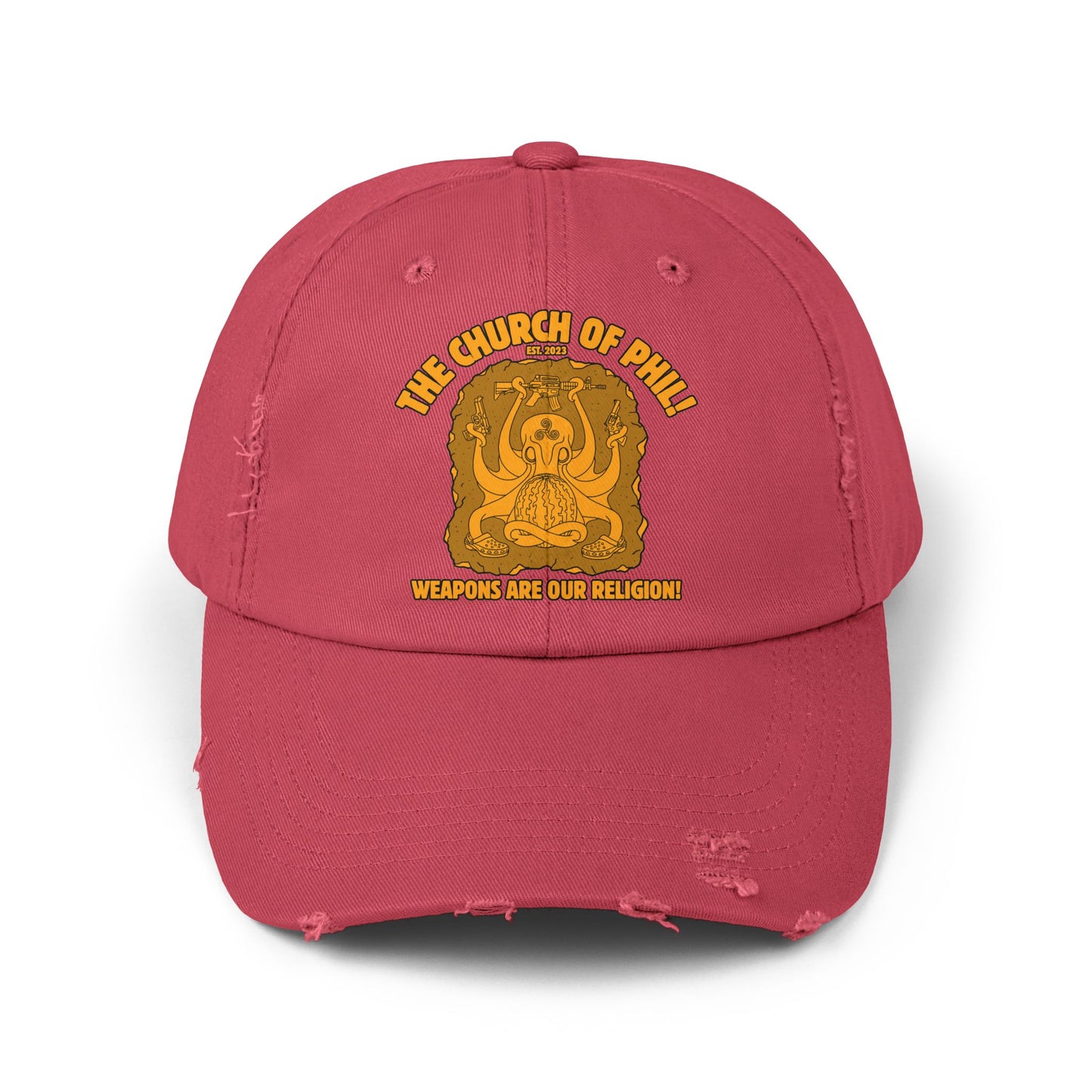 Unisex Distressed Cap - The Church of Phil - Weapons Are Our Religion!