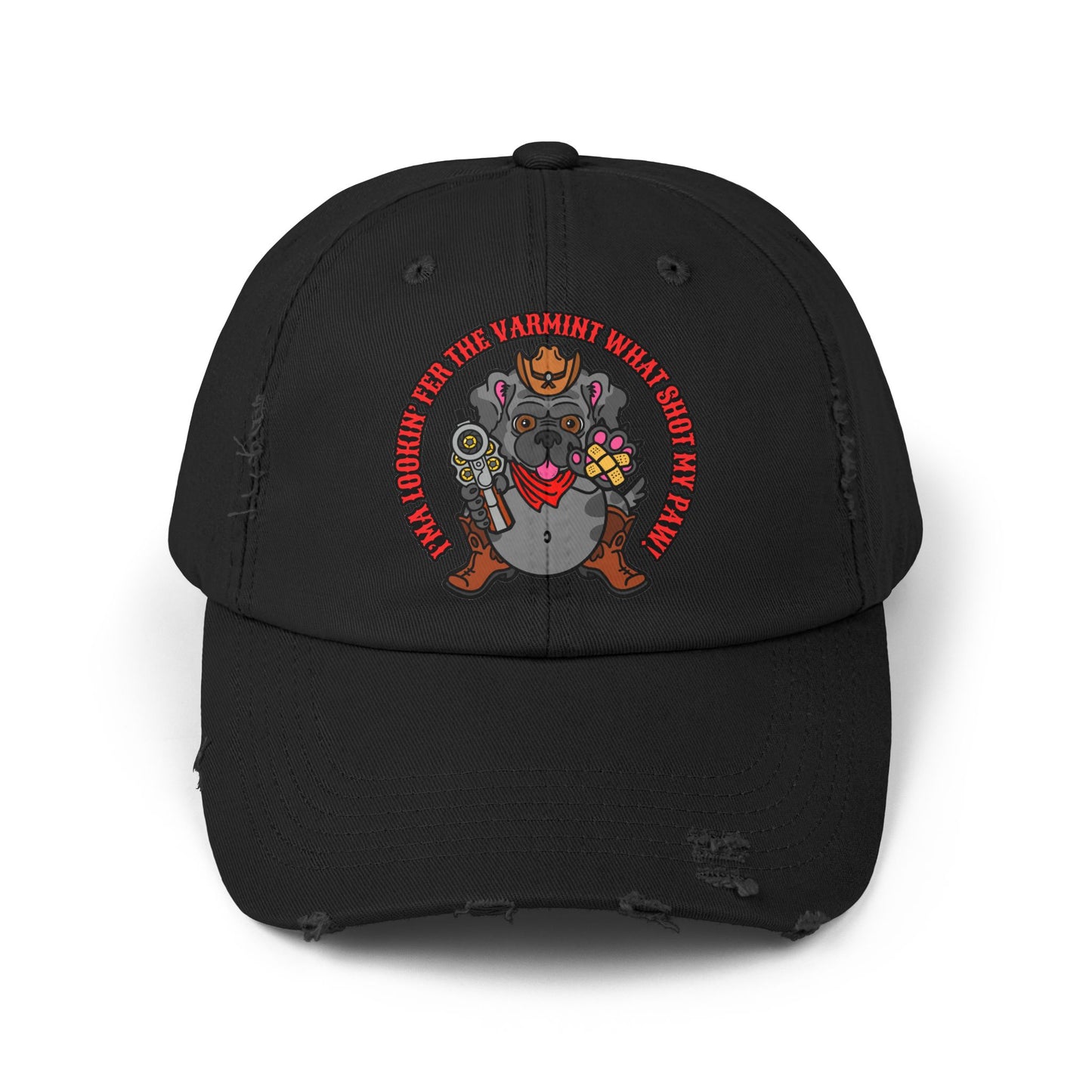 Funny Unisex Distressed Cap - Varmit What Shot my Paw!