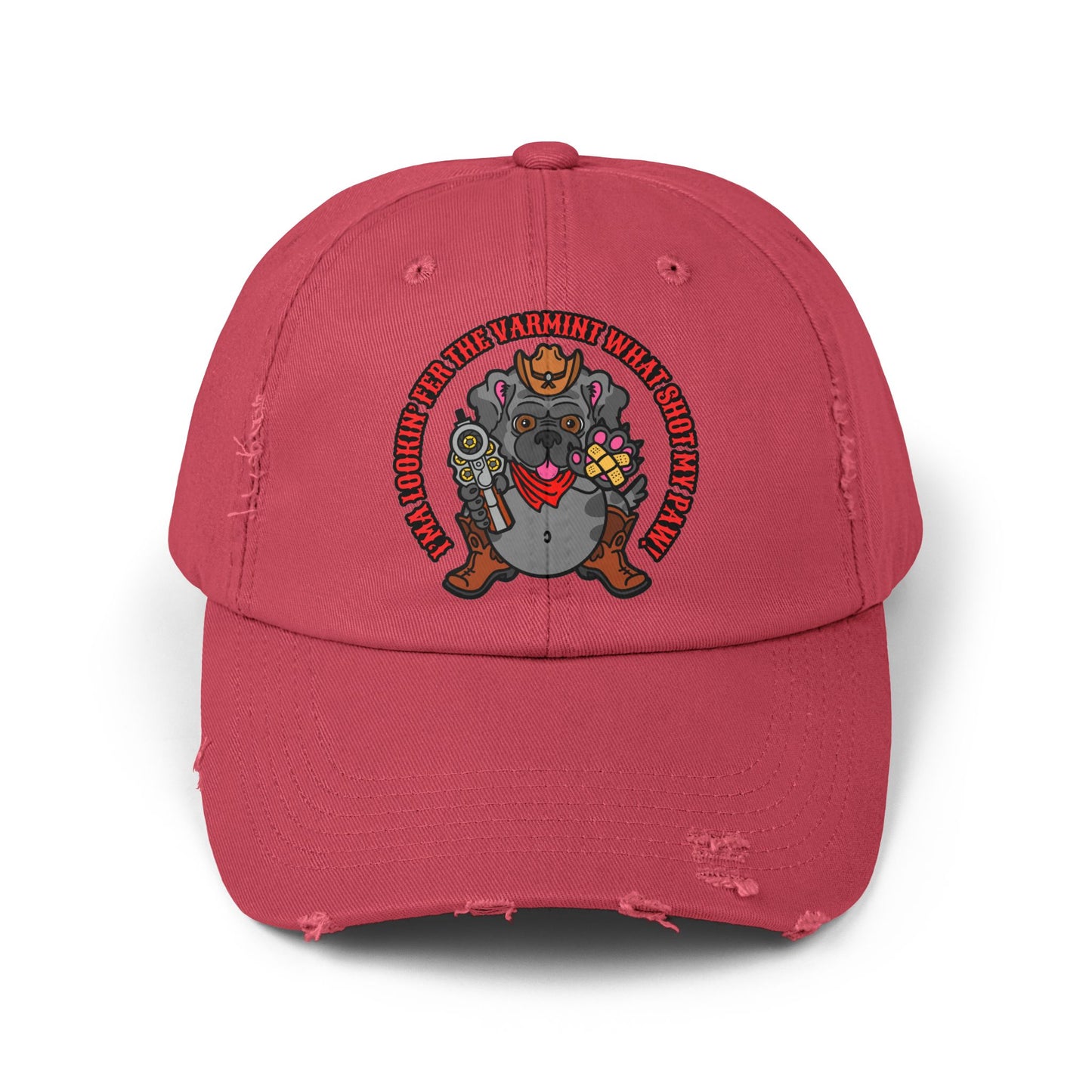 Funny Unisex Distressed Cap - Varmit What Shot my Paw!