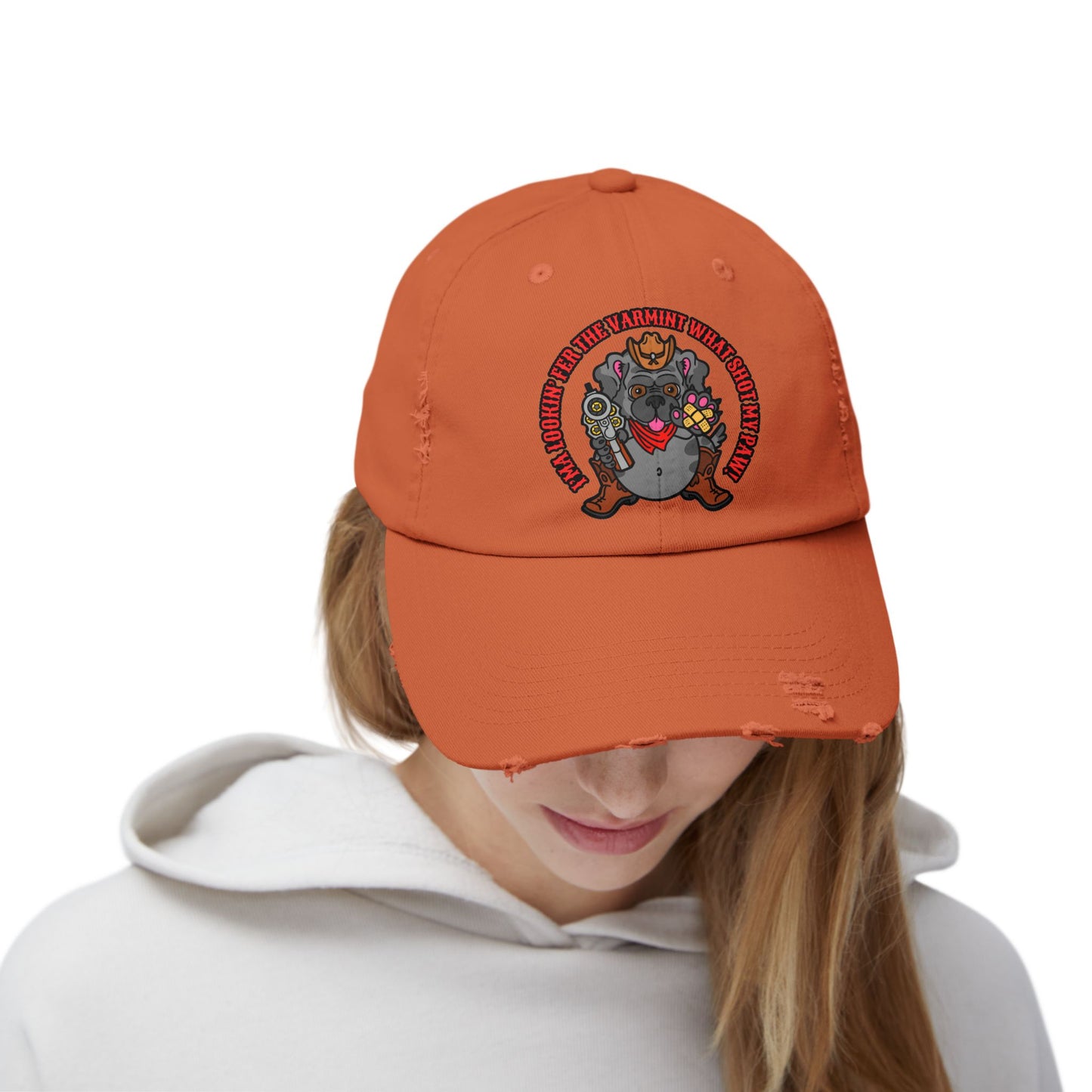 Funny Unisex Distressed Cap - Varmit What Shot my Paw!