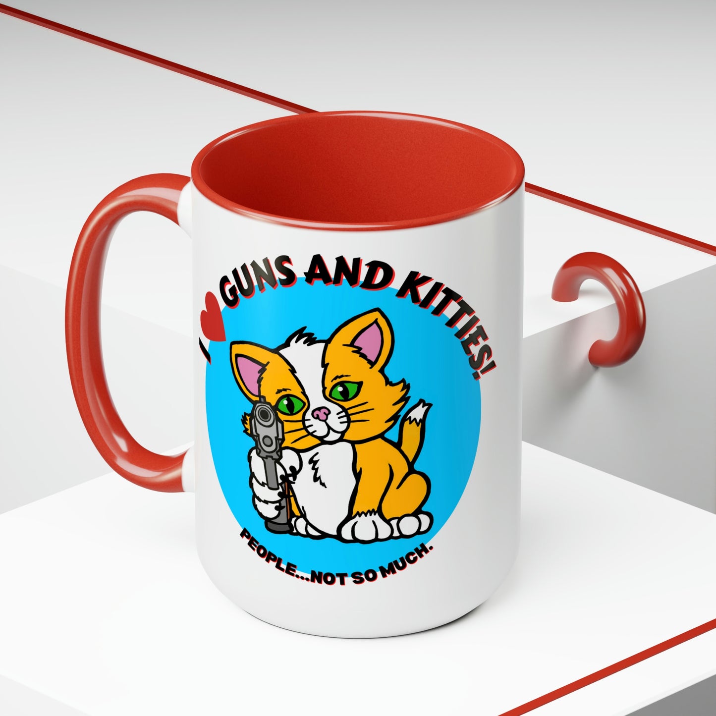 GUNS & KITTIES LOVE Two-Tone Coffee Mugs, 15oz