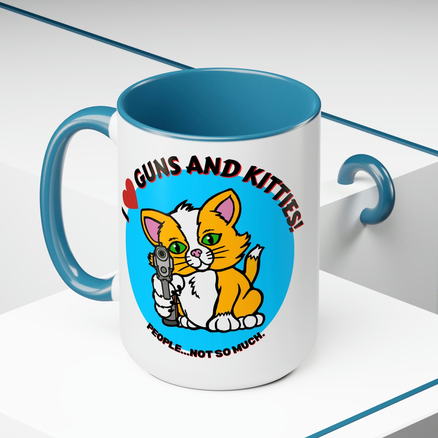 GUNS & KITTIES LOVE Two-Tone Coffee Mugs, 15oz