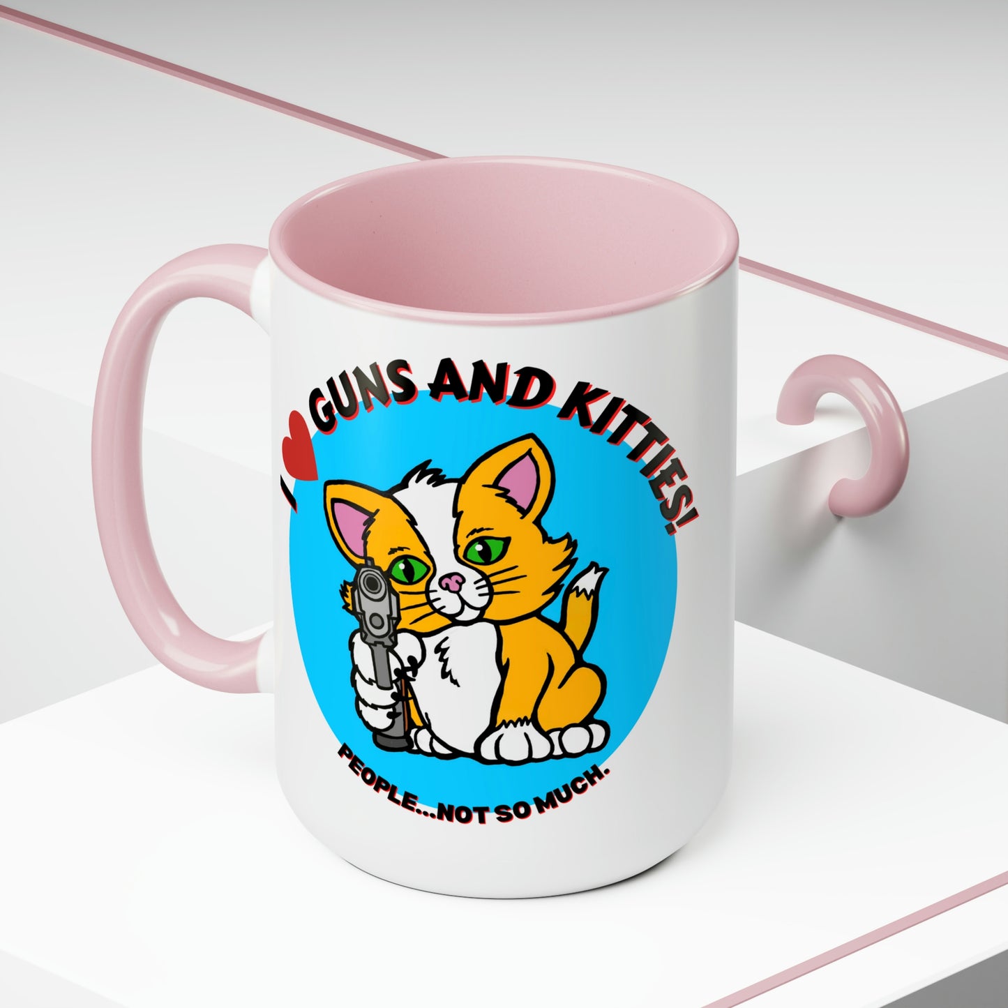 GUNS & KITTIES LOVE Two-Tone Coffee Mugs, 15oz