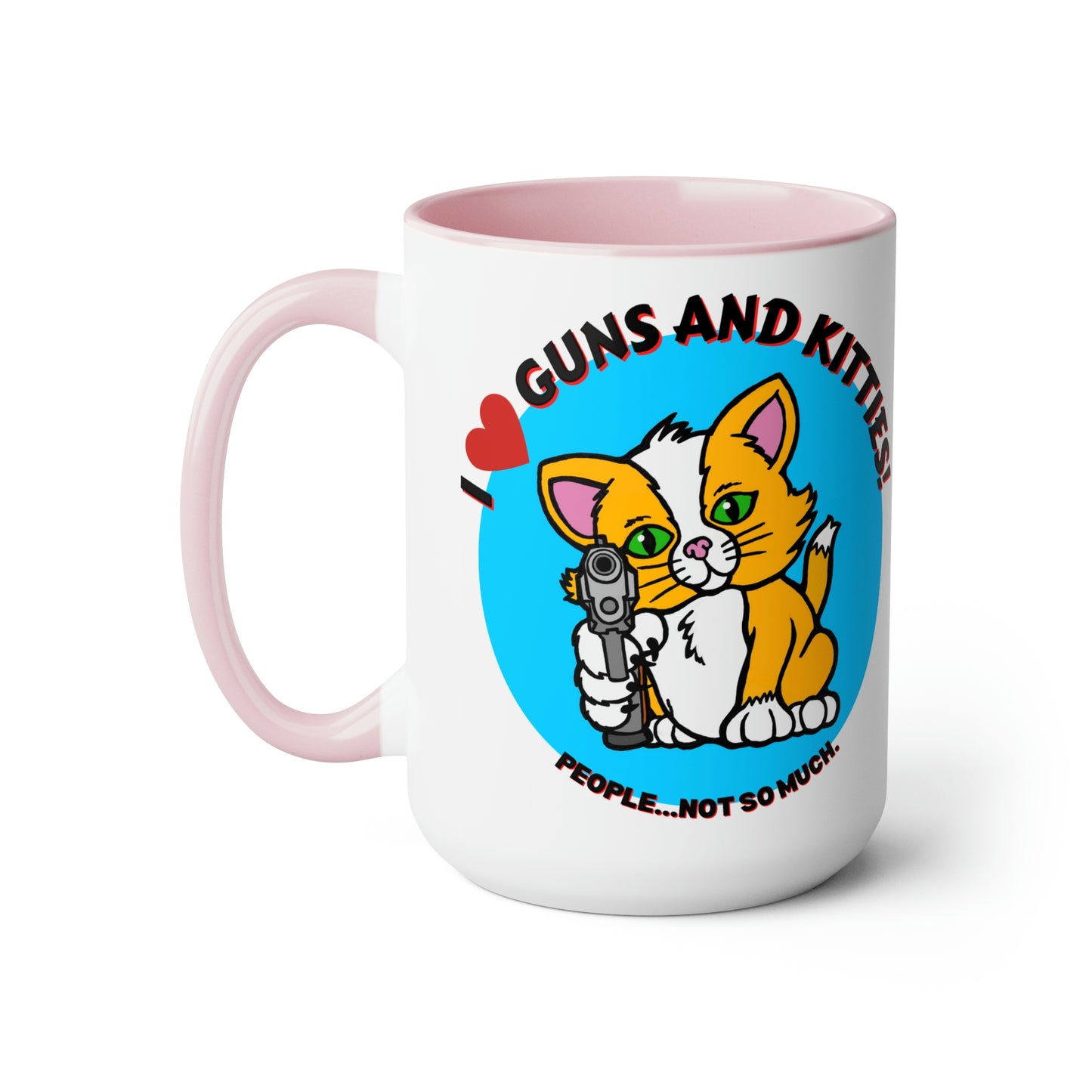 GUNS & KITTIES LOVE Two-Tone Coffee Mugs, 15oz