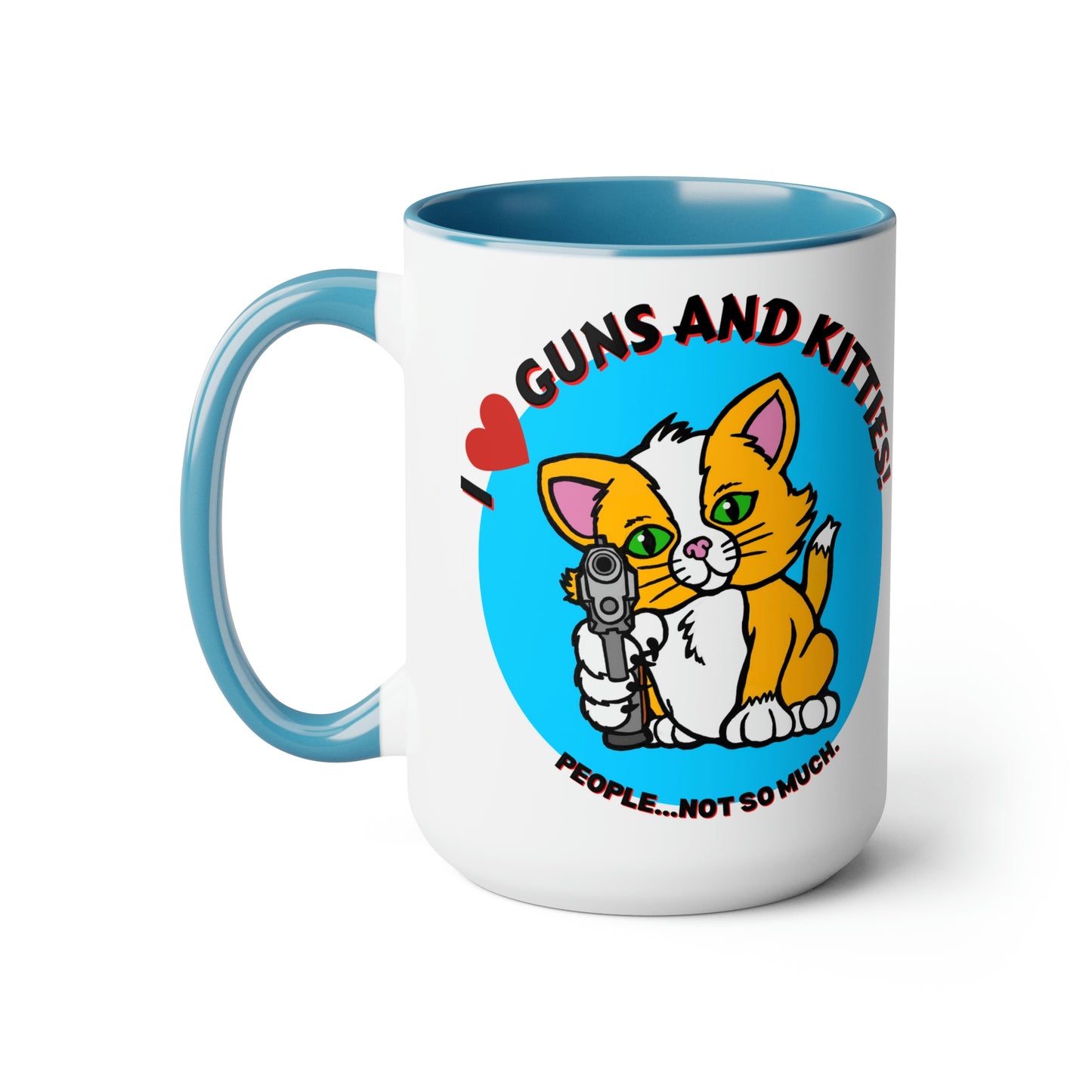 GUNS & KITTIES LOVE Two-Tone Coffee Mugs, 15oz