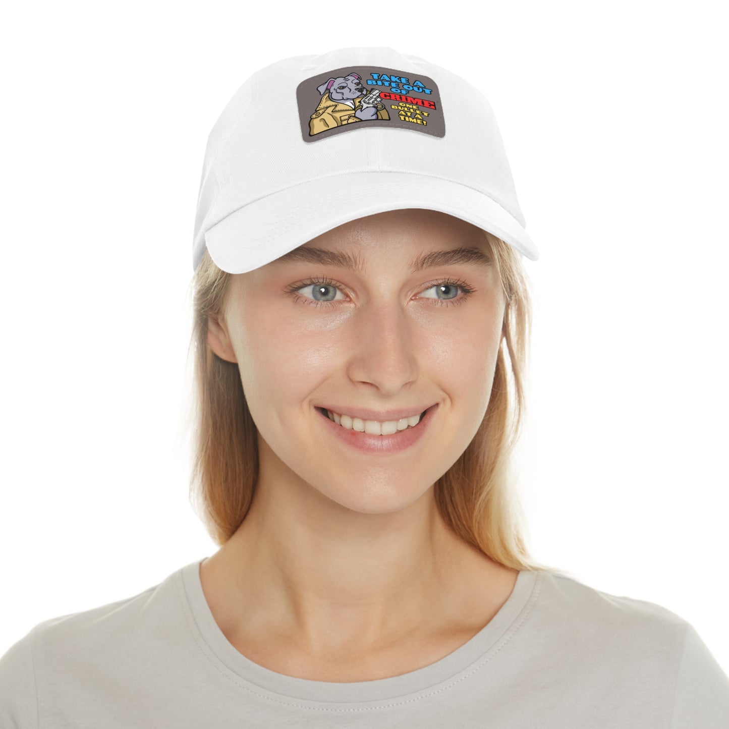 Bite Out of Crime! Dad Hat with Leather Patch (Rectangle)