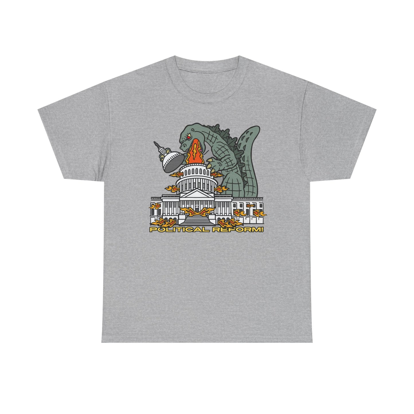 Humorous Godzilla - Political Reform! Unisex Heavy Cotton Tee