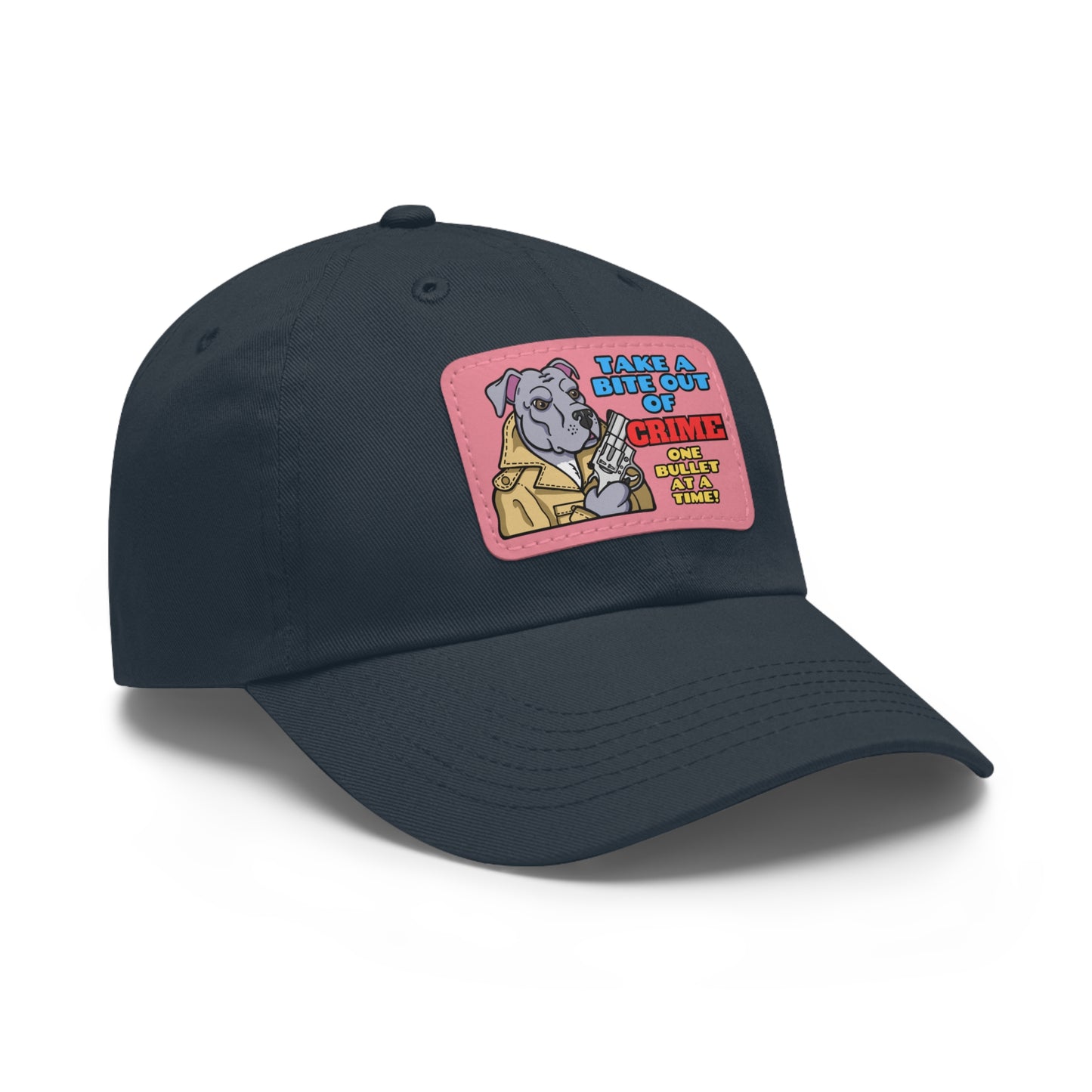 Bite Out of Crime! Dad Hat with Leather Patch (Rectangle)