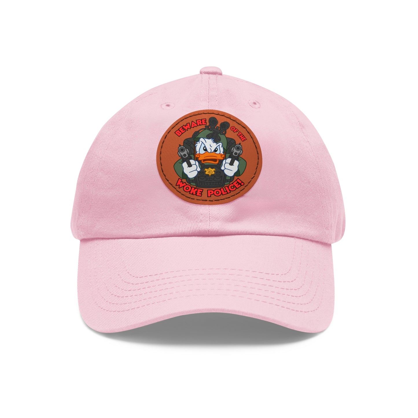 Beware of the Woke Police! Dad Hat with Leather Patch (Round)