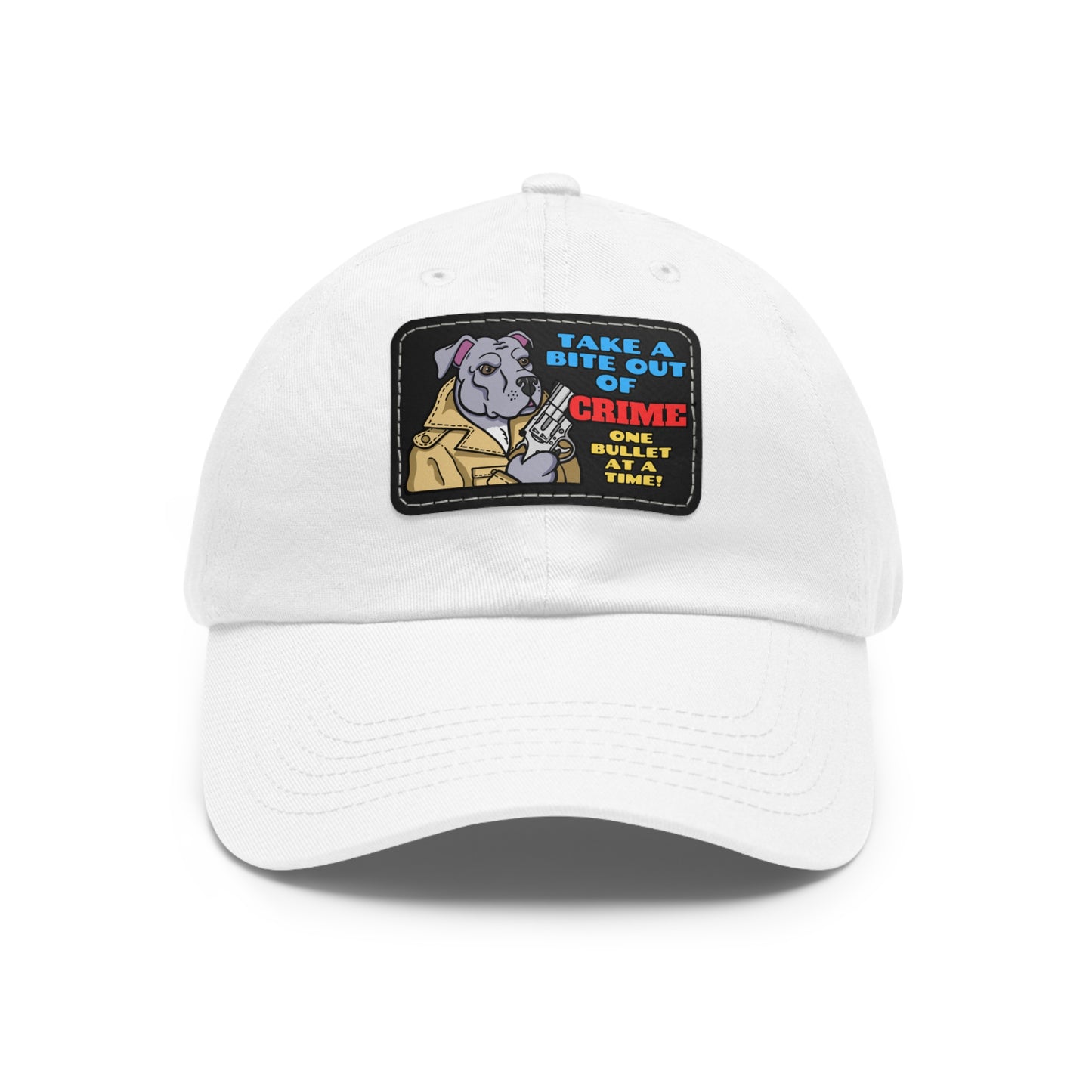 Bite Out of Crime! Dad Hat with Leather Patch (Rectangle)