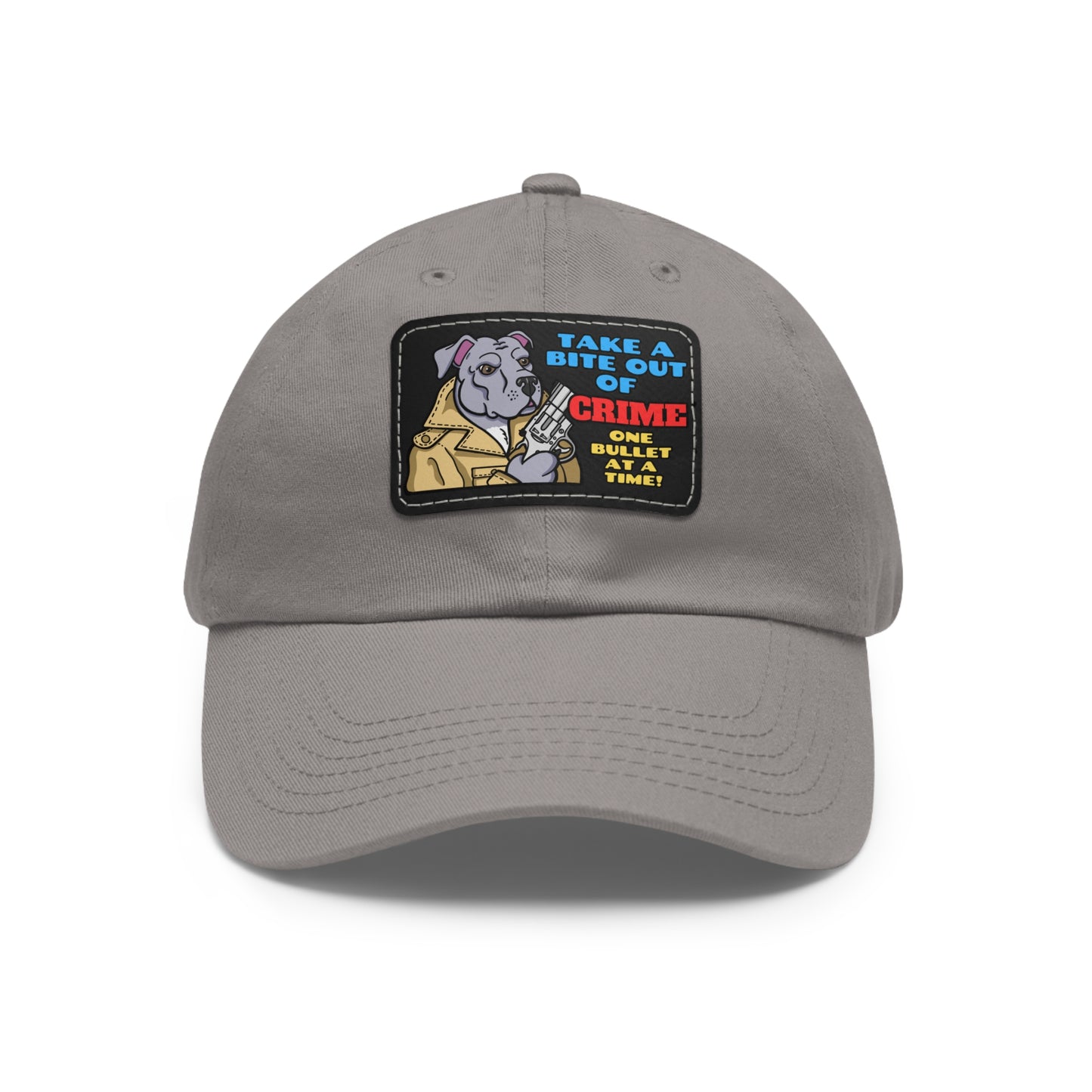 Bite Out of Crime! Dad Hat with Leather Patch (Rectangle)