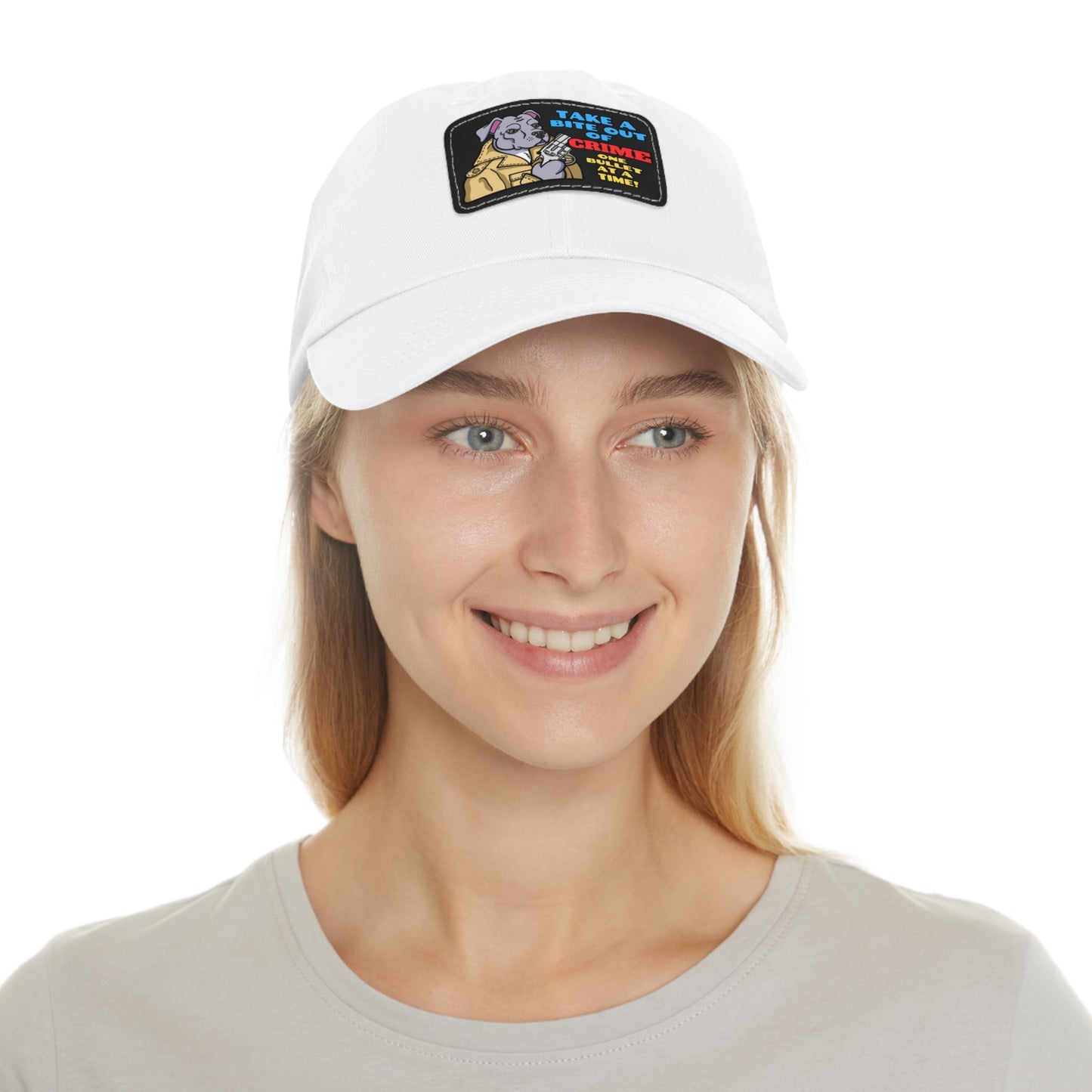 Bite Out of Crime! Dad Hat with Leather Patch (Rectangle)