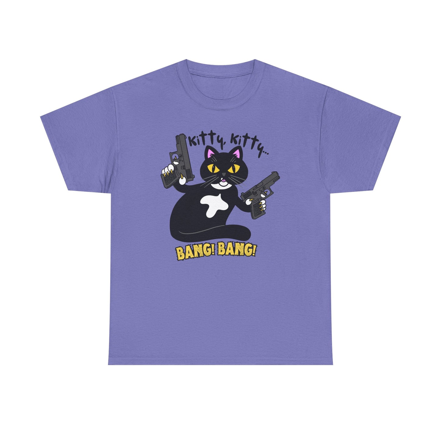 Funny Kitty Cat Graphic Tee - BANG! BANG! Unisex Heavy Cotton Tee (Tuxedo Cat)