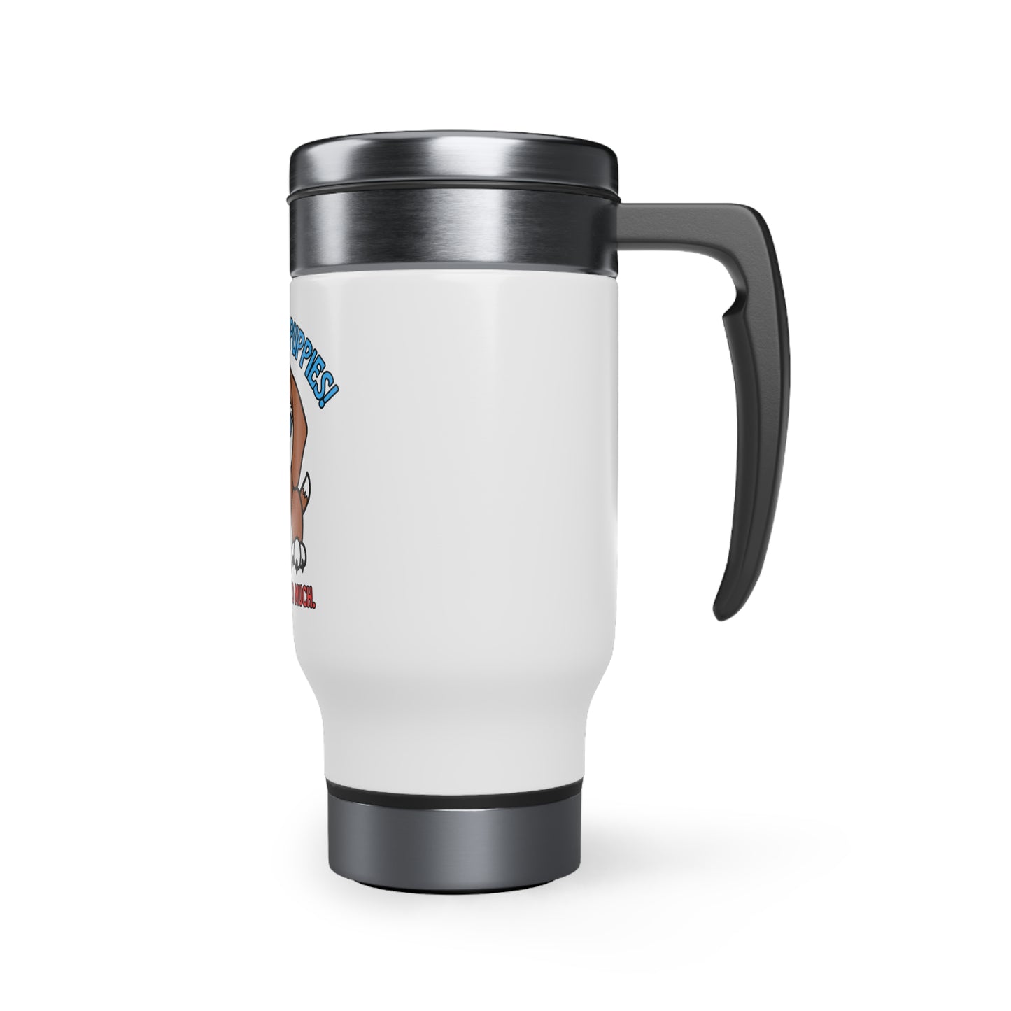 GUNS & PUPPIES LOVE Stainless Steel Travel Mug with Handle, 14oz