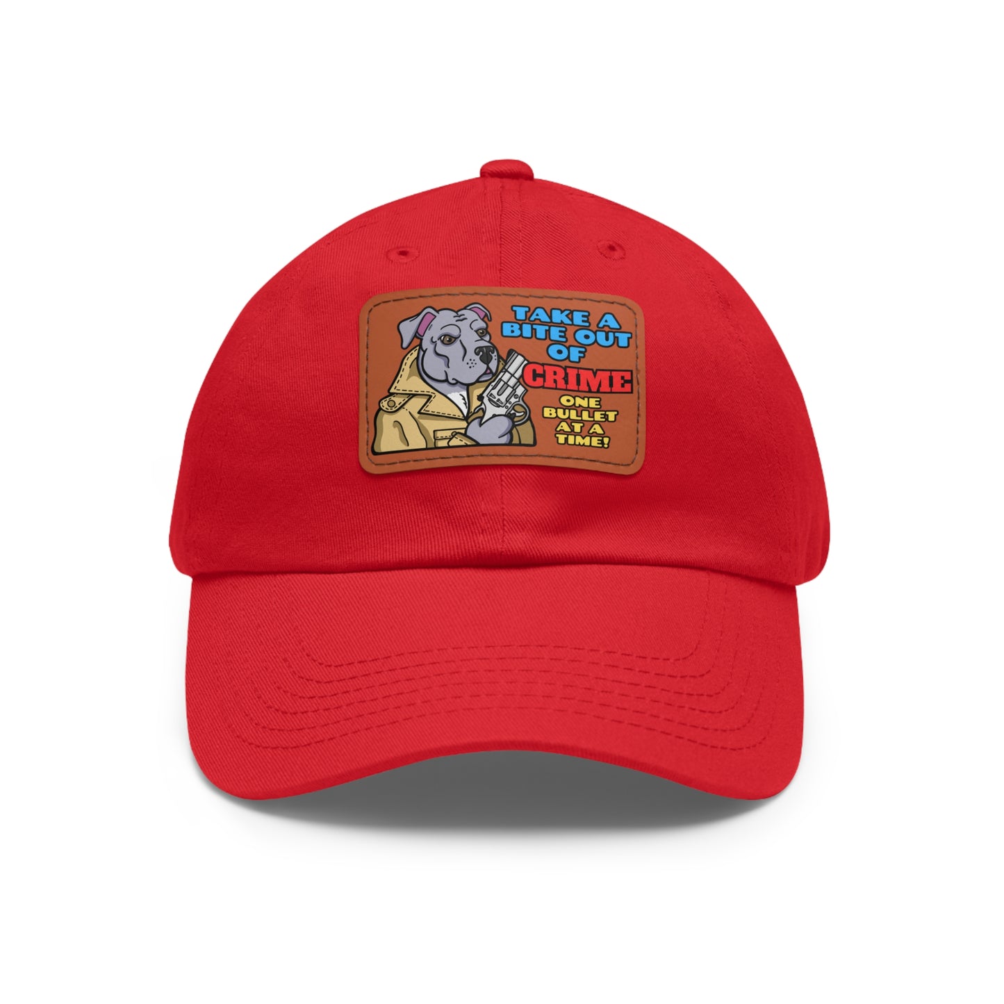 Bite Out of Crime! Dad Hat with Leather Patch (Rectangle)