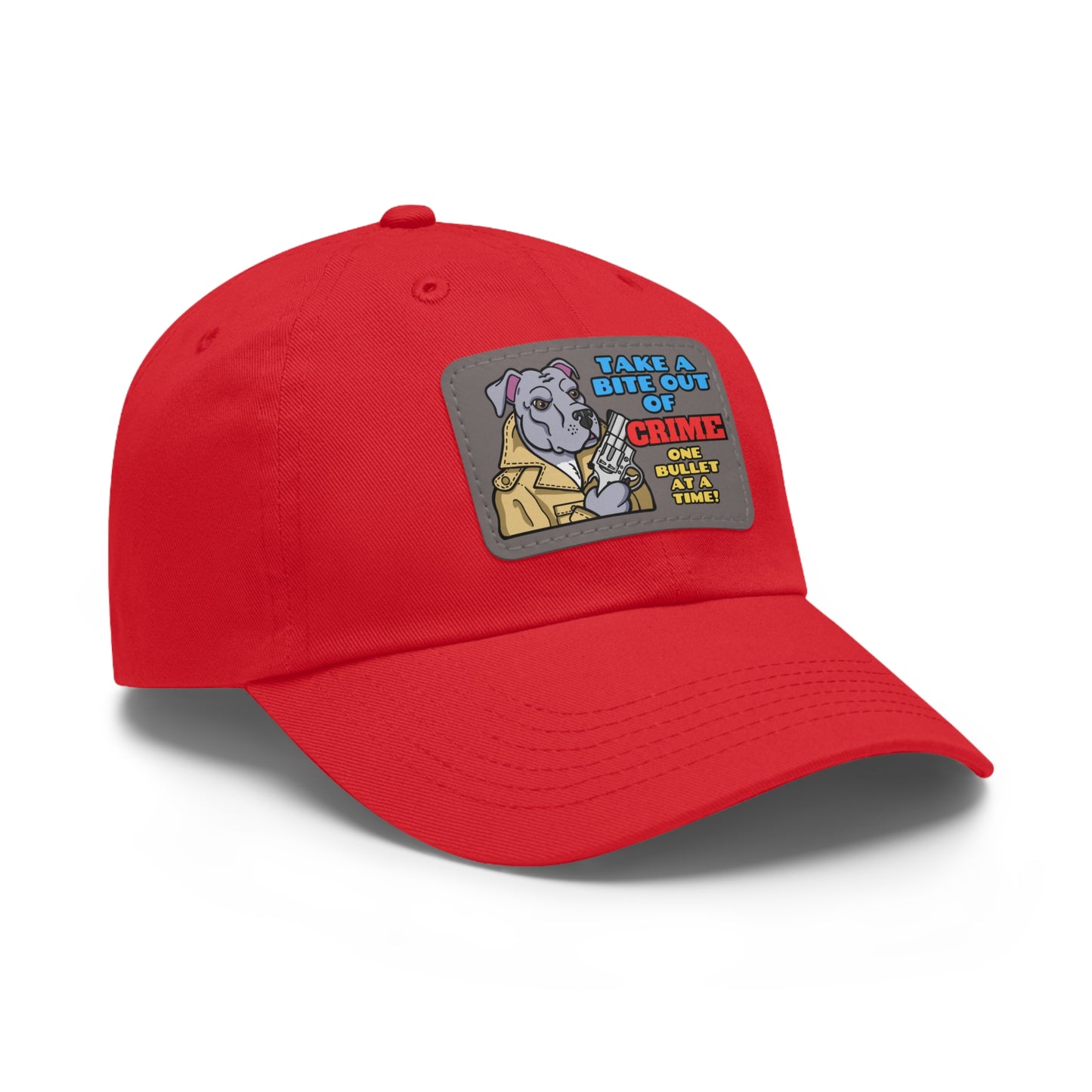 Bite Out of Crime! Dad Hat with Leather Patch (Rectangle)