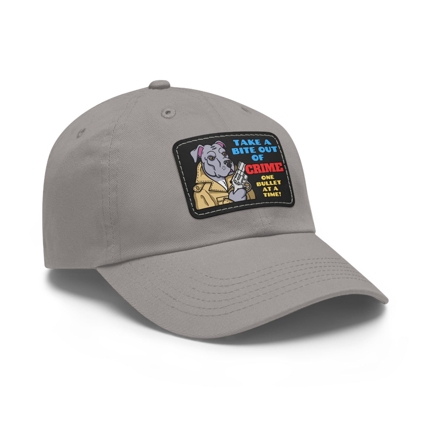 Bite Out of Crime! Dad Hat with Leather Patch (Rectangle)