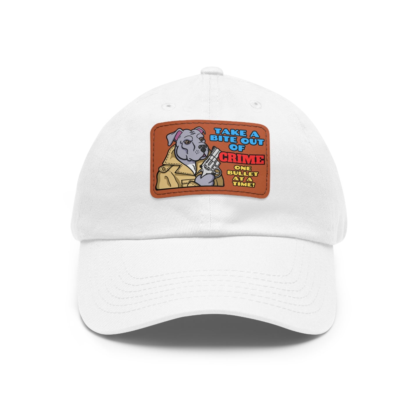 Bite Out of Crime! Dad Hat with Leather Patch (Rectangle)