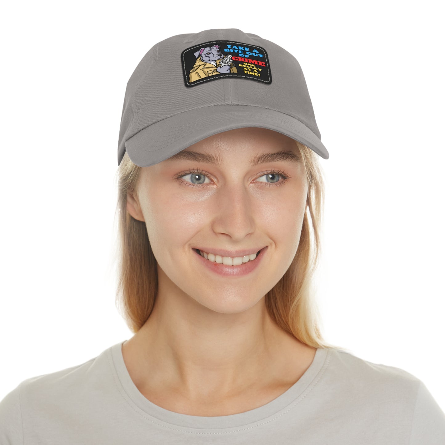 Bite Out of Crime! Dad Hat with Leather Patch (Rectangle)