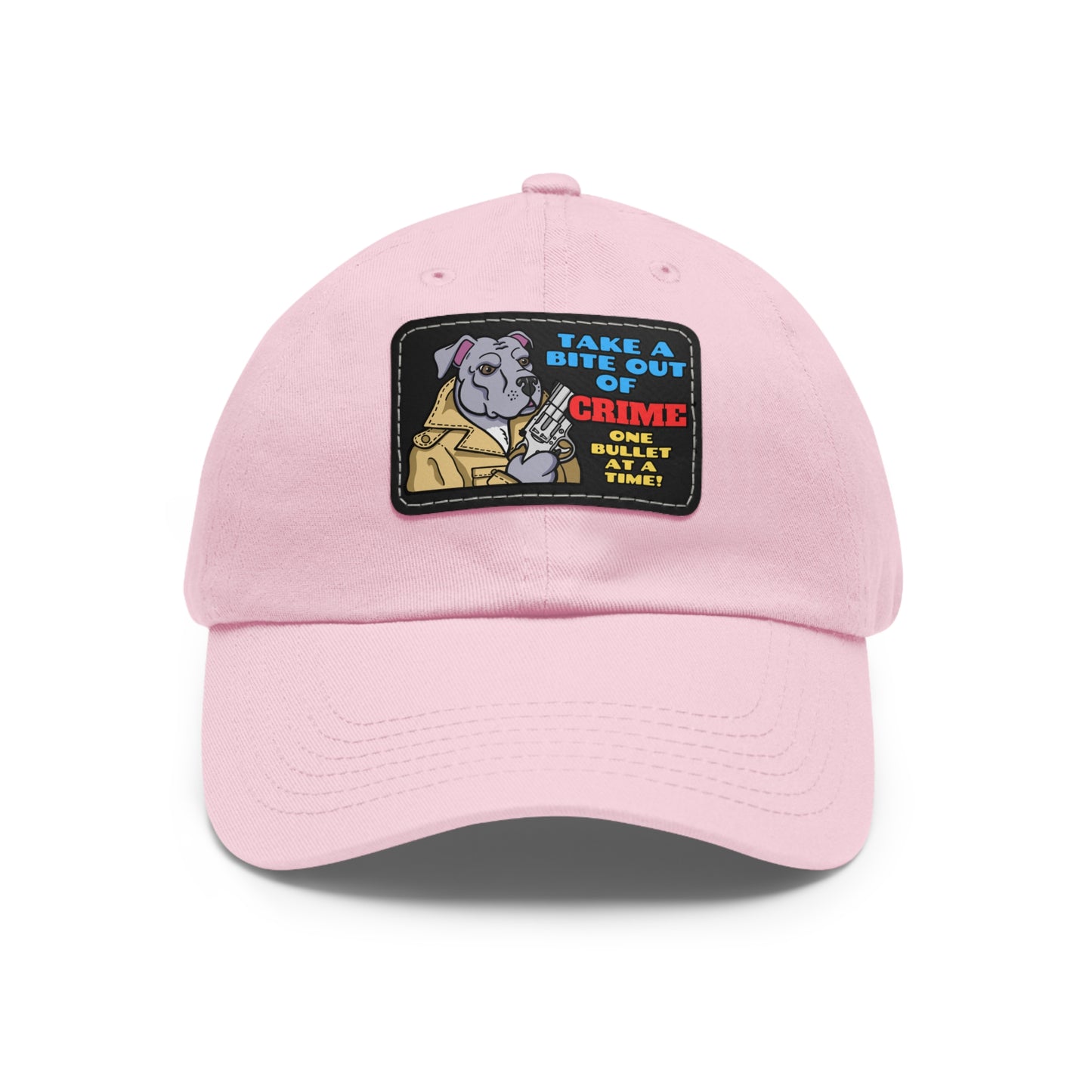 Bite Out of Crime! Dad Hat with Leather Patch (Rectangle)