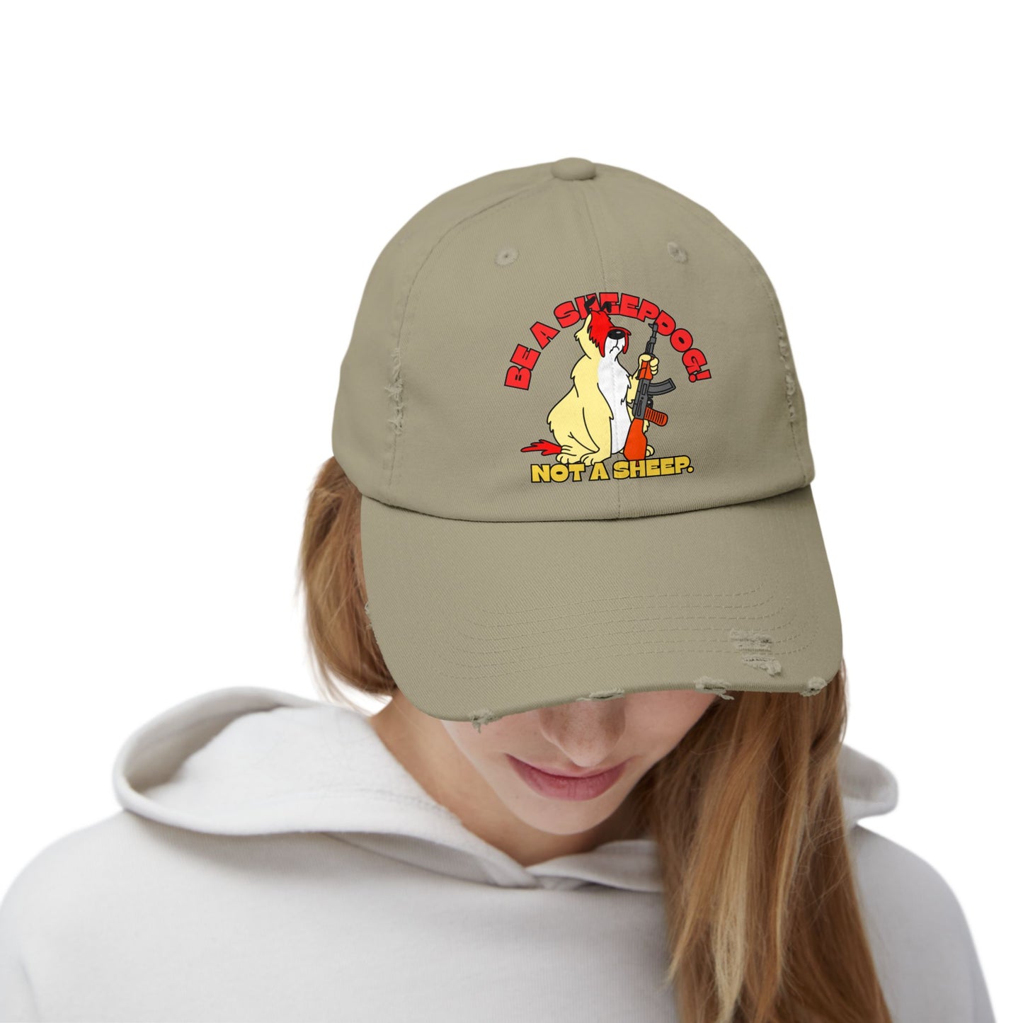 Unisex Distressed Cap - Be a Sheepdog! Not a Sheep!