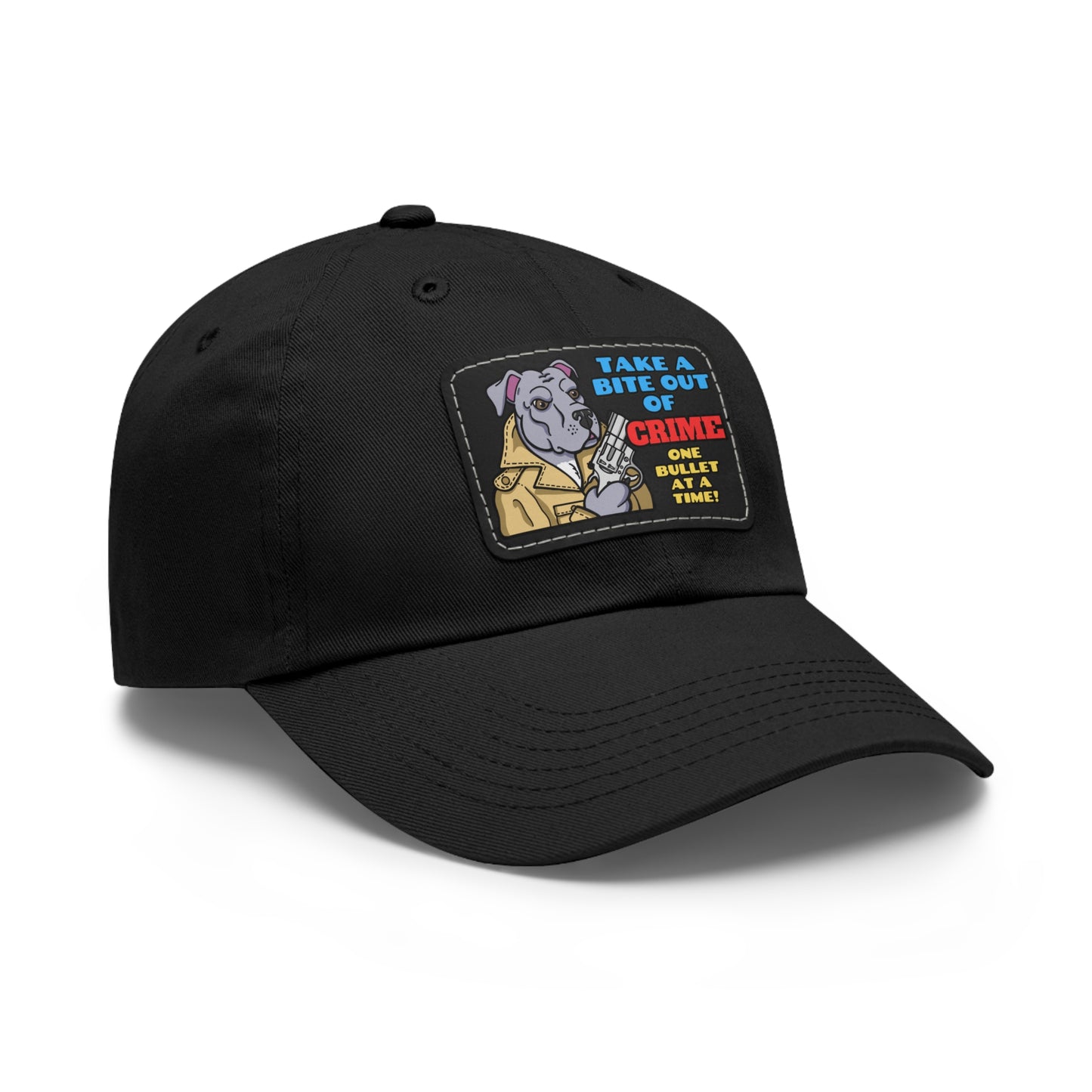 Bite Out of Crime! Dad Hat with Leather Patch (Rectangle)