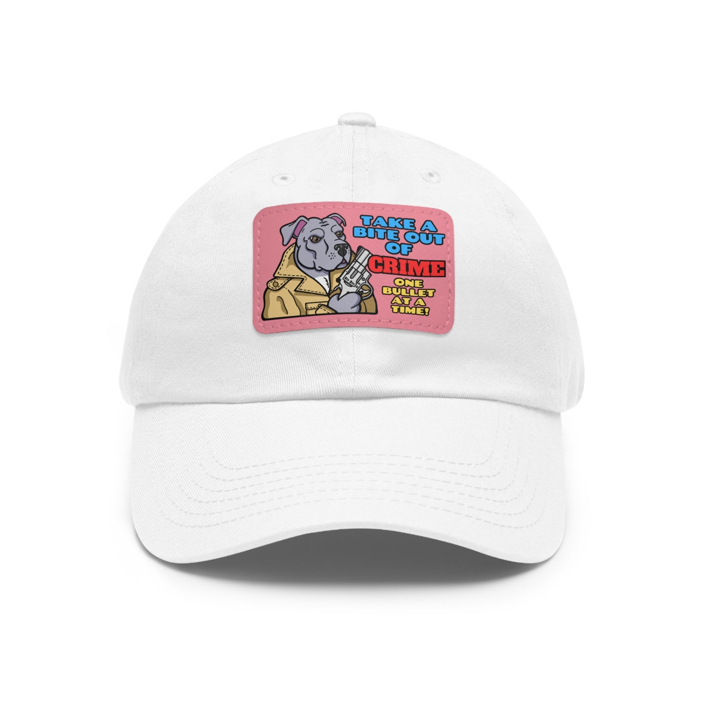 Bite Out of Crime! Dad Hat with Leather Patch (Rectangle)