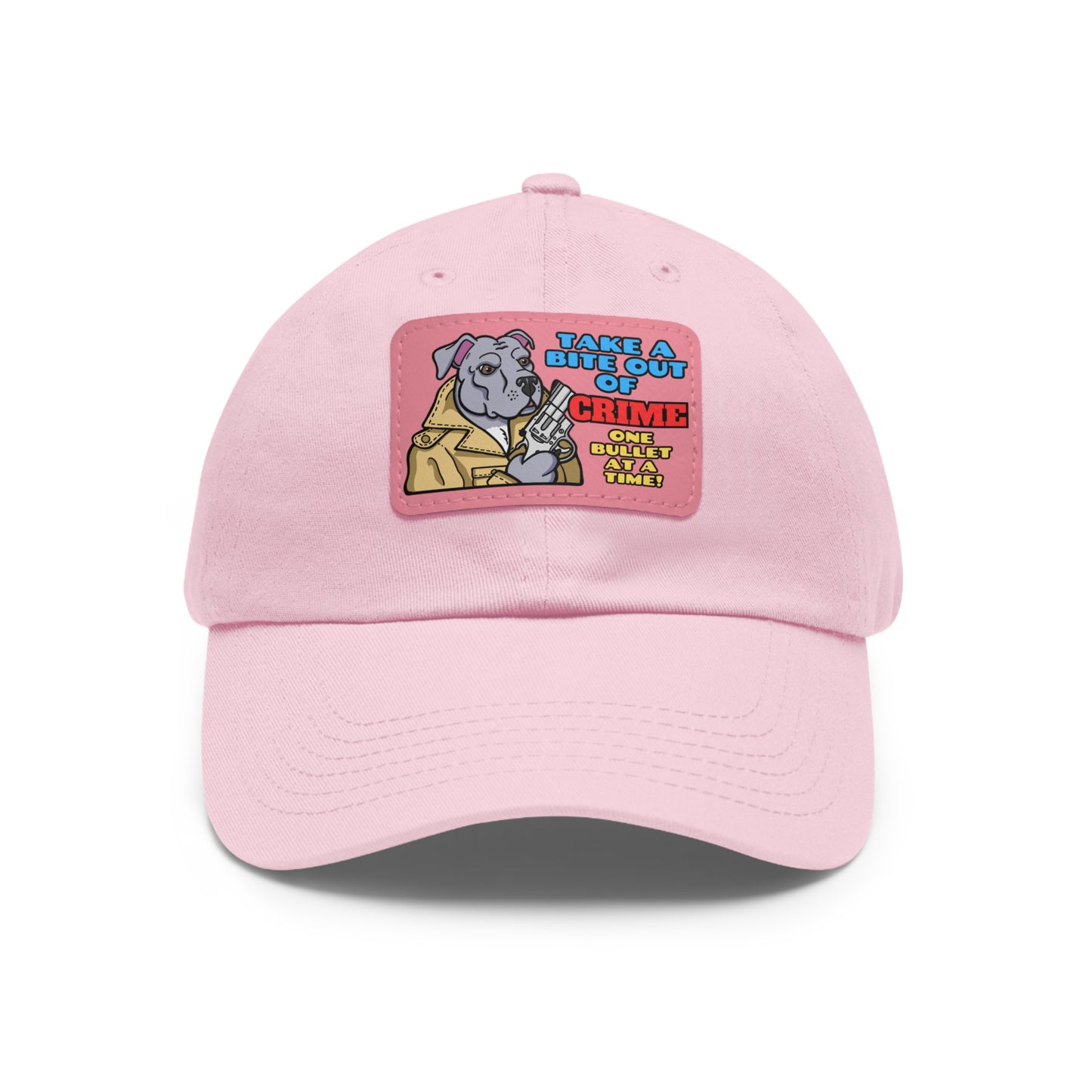 Bite Out of Crime! Dad Hat with Leather Patch (Rectangle)