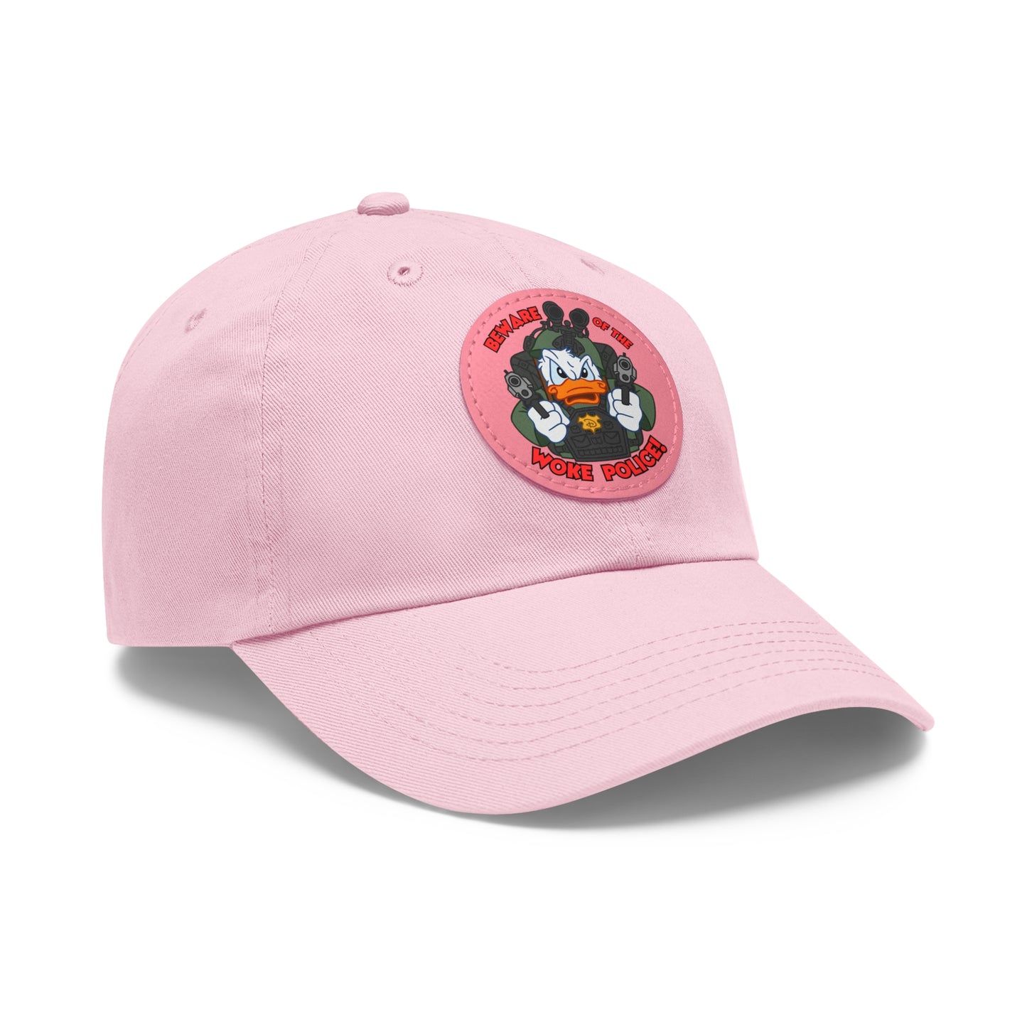 Beware of the Woke Police! Dad Hat with Leather Patch (Round)