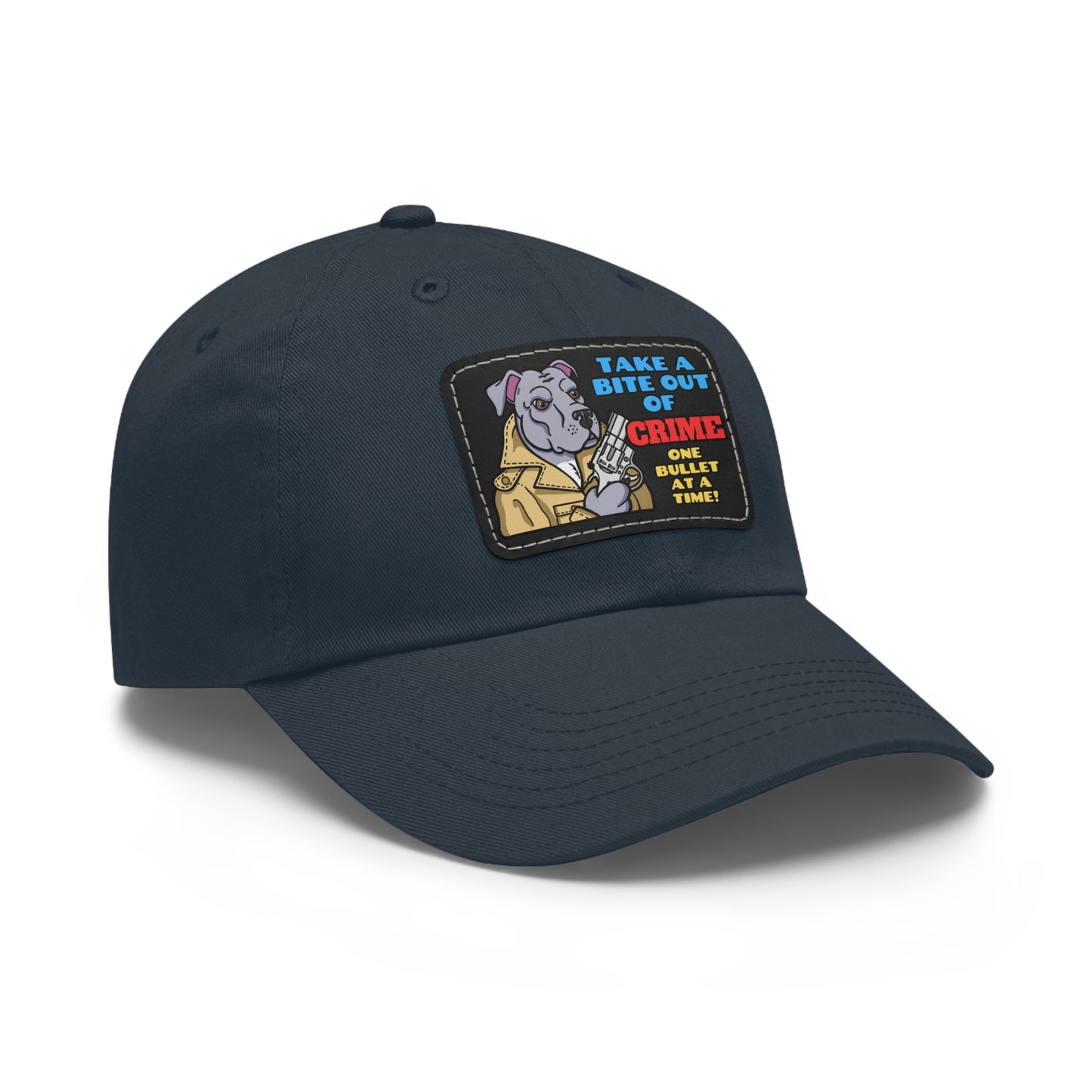 Bite Out of Crime! Dad Hat with Leather Patch (Rectangle)