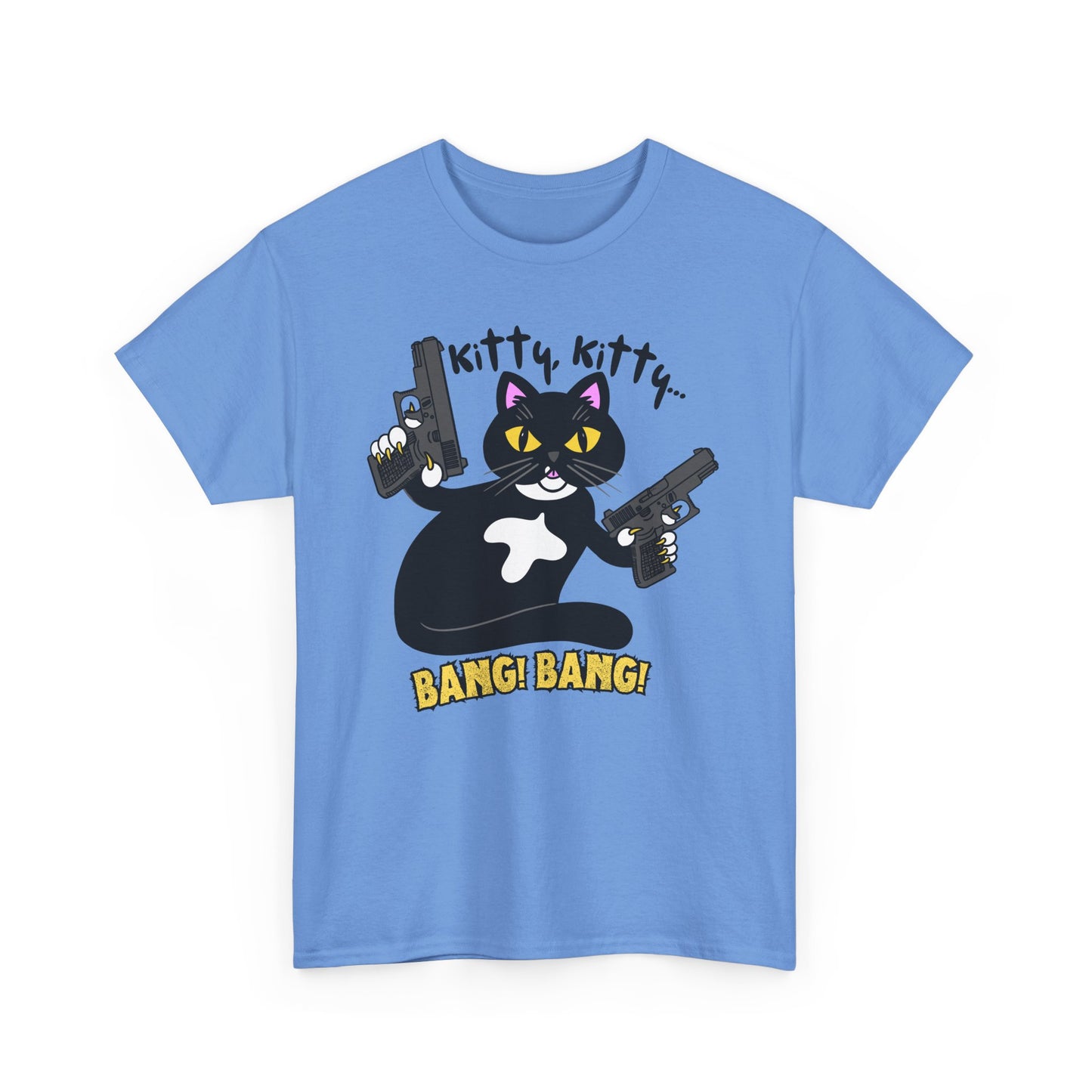 Funny Kitty Cat Graphic Tee - BANG! BANG! Unisex Heavy Cotton Tee (Tuxedo Cat)