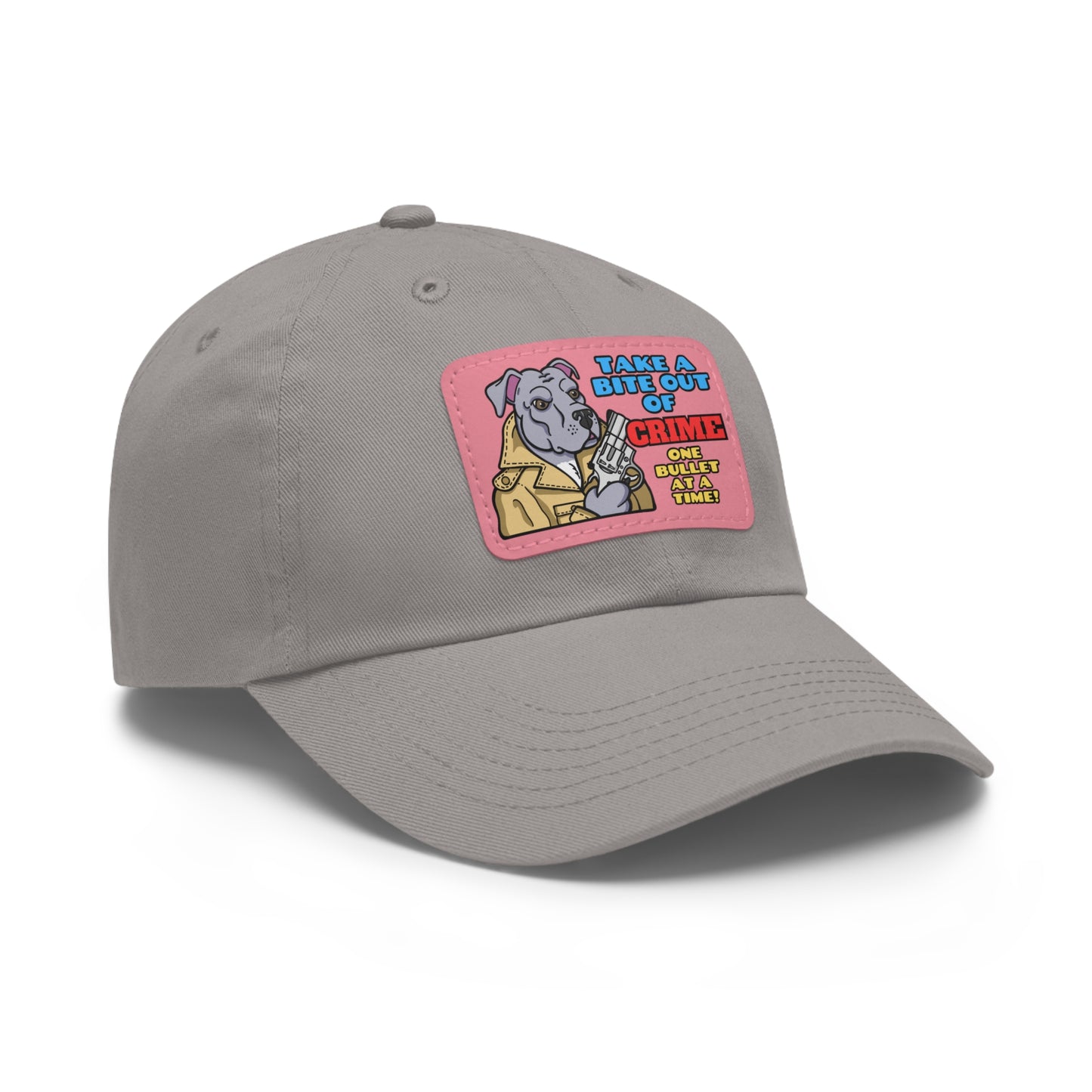 Bite Out of Crime! Dad Hat with Leather Patch (Rectangle)