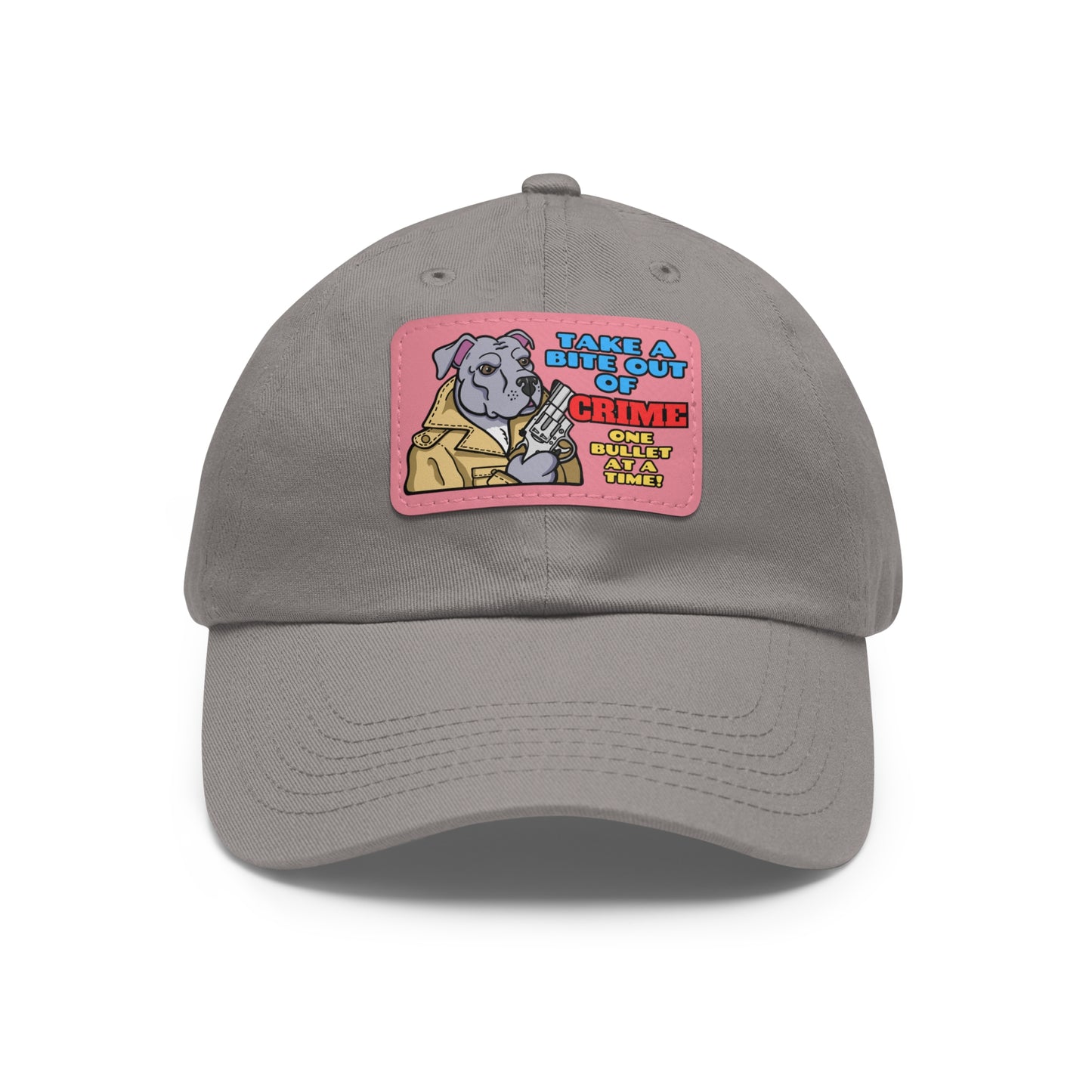 Bite Out of Crime! Dad Hat with Leather Patch (Rectangle)