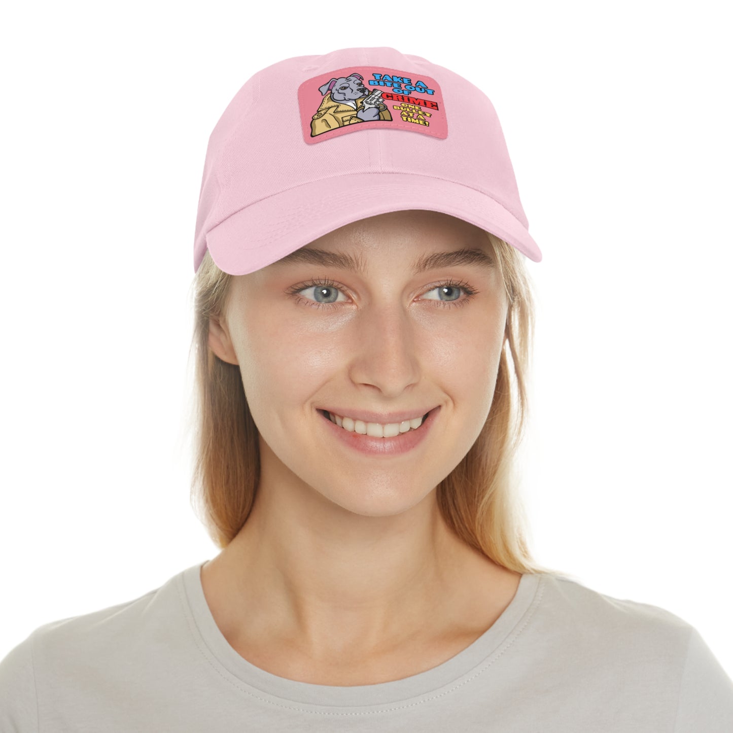 Bite Out of Crime! Dad Hat with Leather Patch (Rectangle)