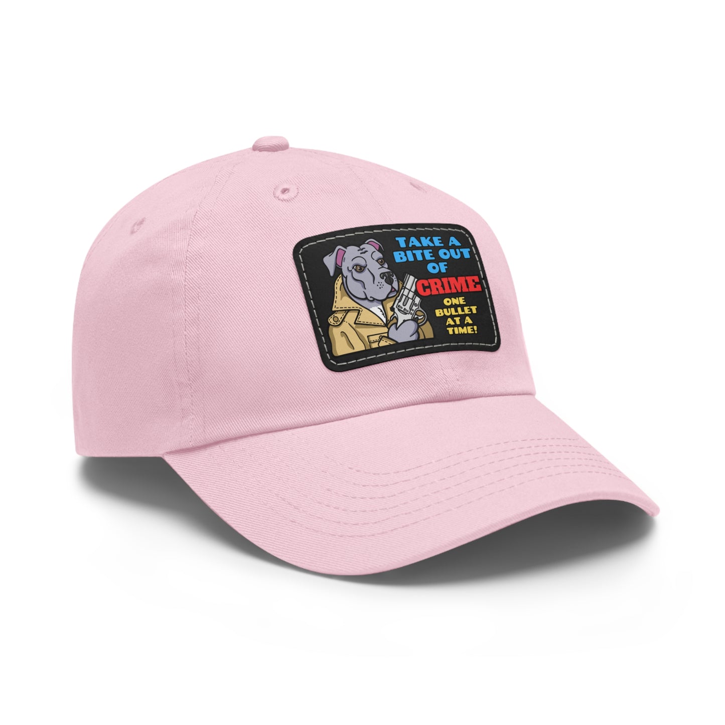 Bite Out of Crime! Dad Hat with Leather Patch (Rectangle)