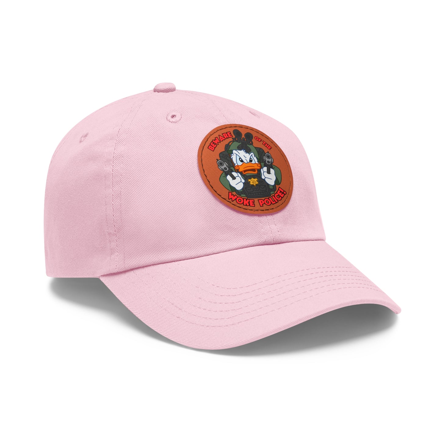 Beware of the Woke Police! Dad Hat with Leather Patch (Round)