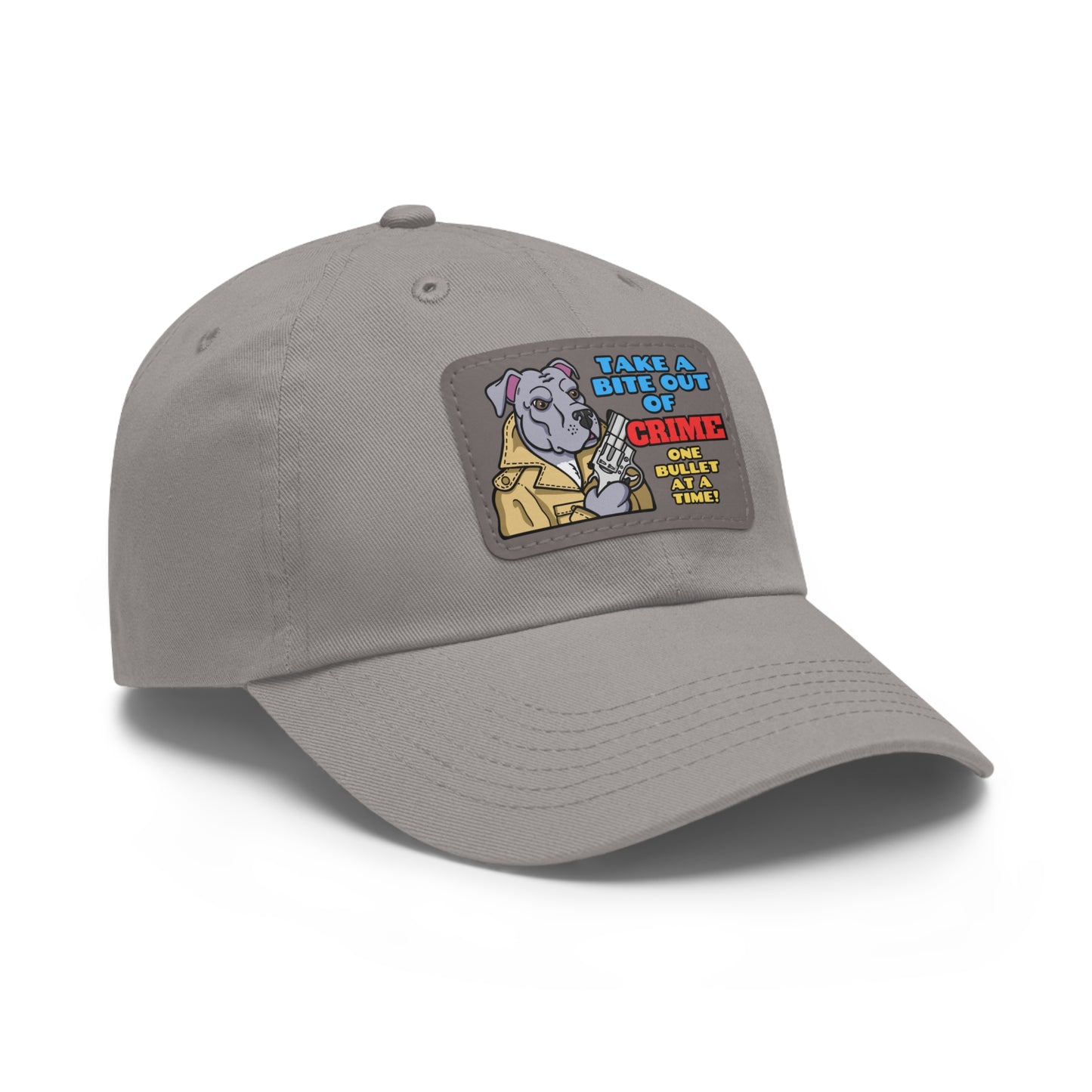 Bite Out of Crime! Dad Hat with Leather Patch (Rectangle)