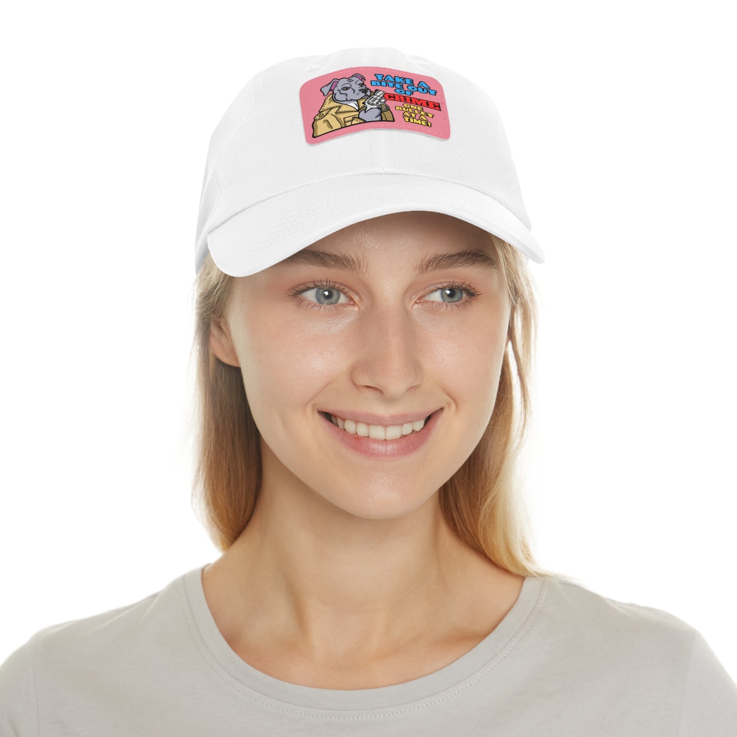 Bite Out of Crime! Dad Hat with Leather Patch (Rectangle)