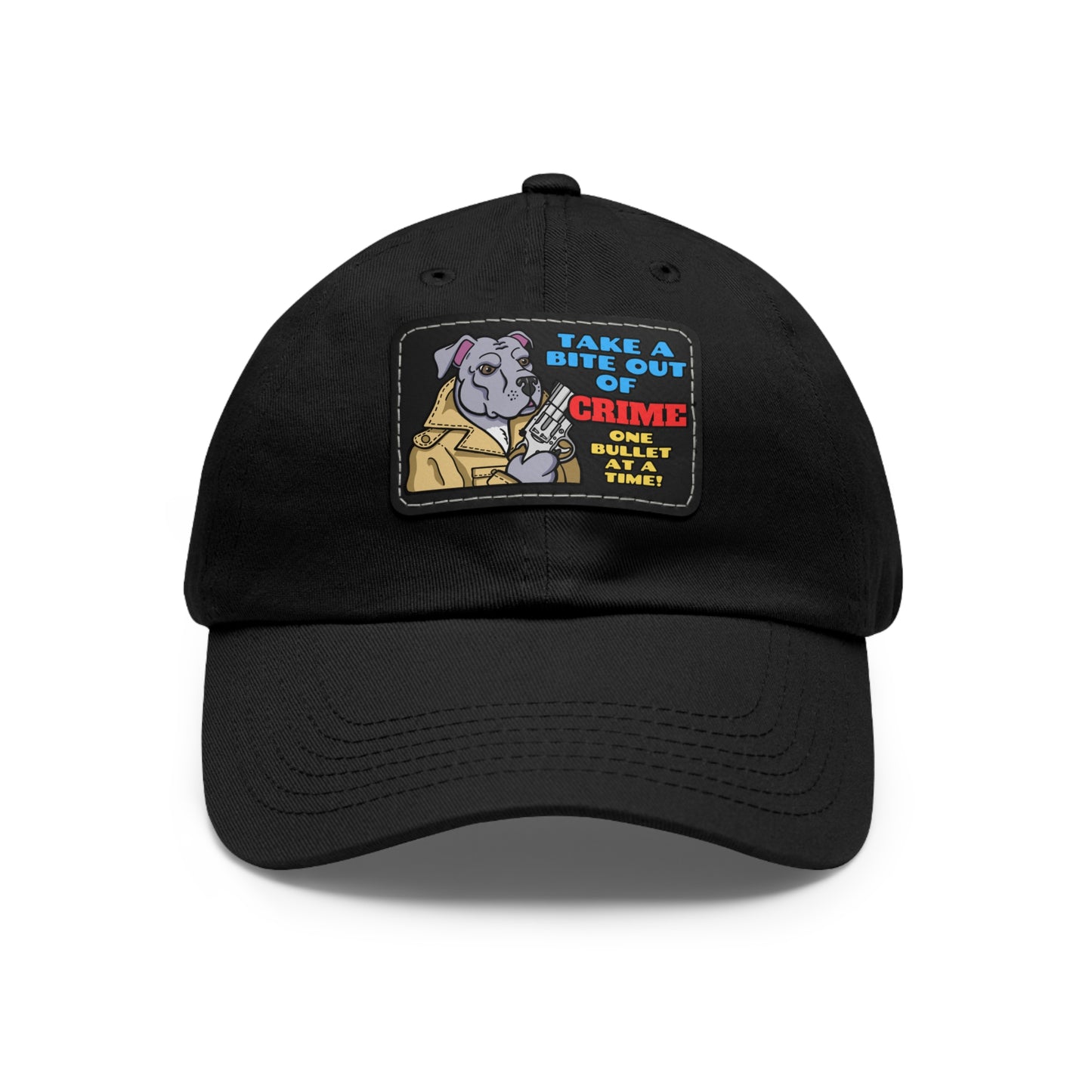 Bite Out of Crime! Dad Hat with Leather Patch (Rectangle)