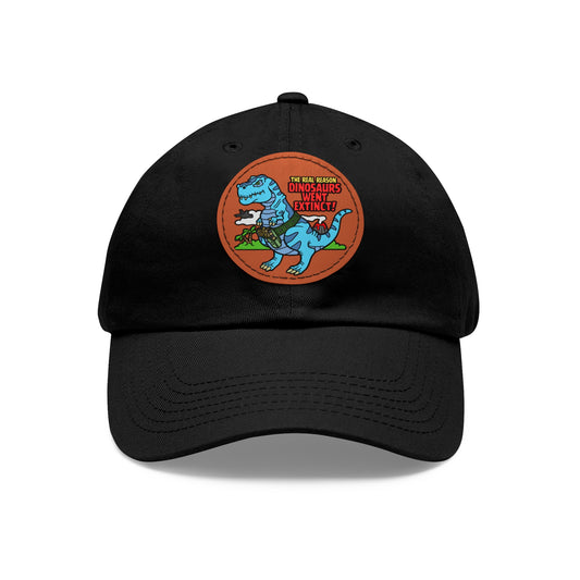 Why Dinosaurs Went Extinct! Dad Hat with Leather Patch (Round)